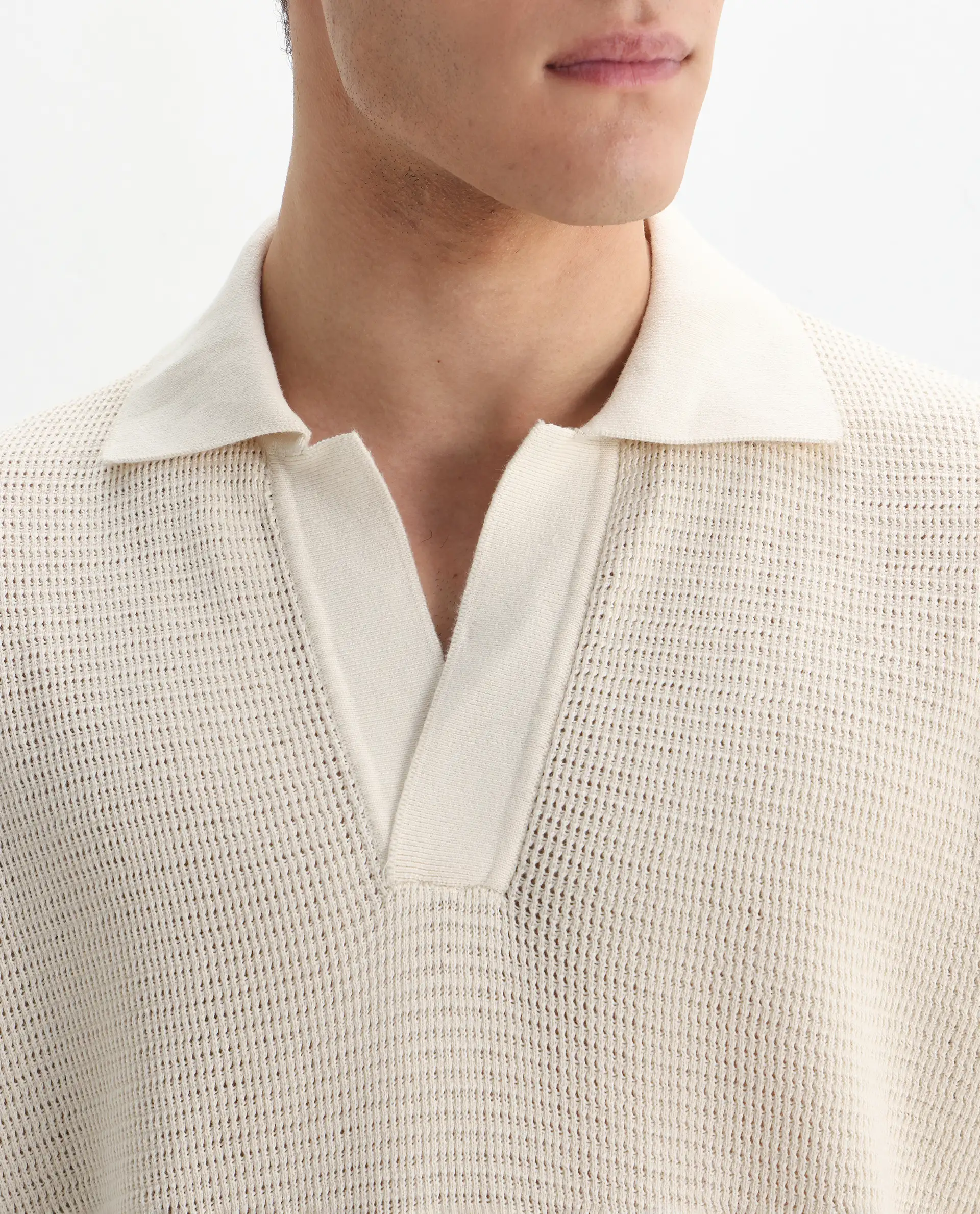 Rare Rabbit Men's Rera Off White Cotton Blend Textured Oversized Fit Half Sleeve Polo - Image 3