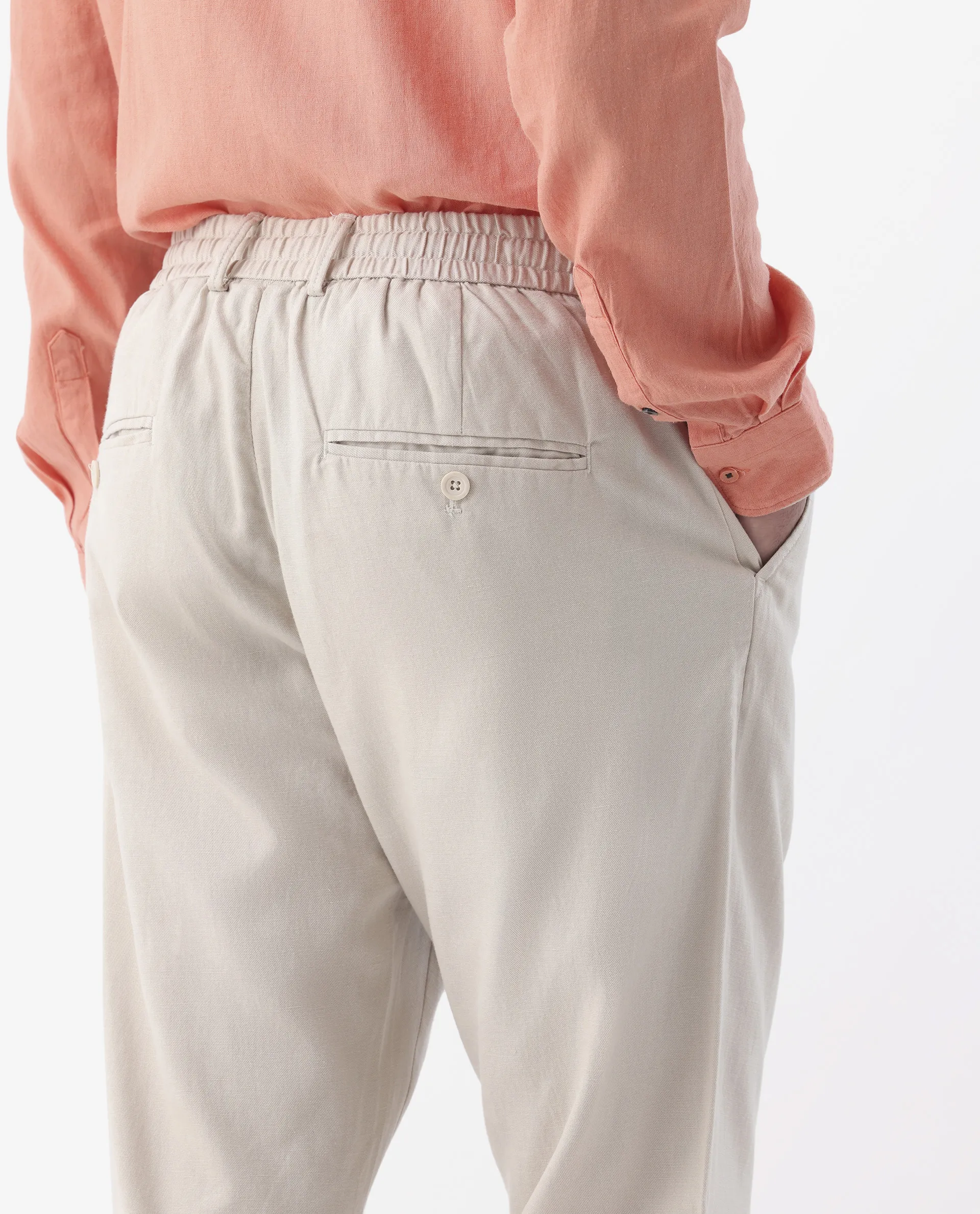Rare Rabbit Men's Reric Pastel Beige Linen Blend Plain Regular Fit Trouser - Image 7