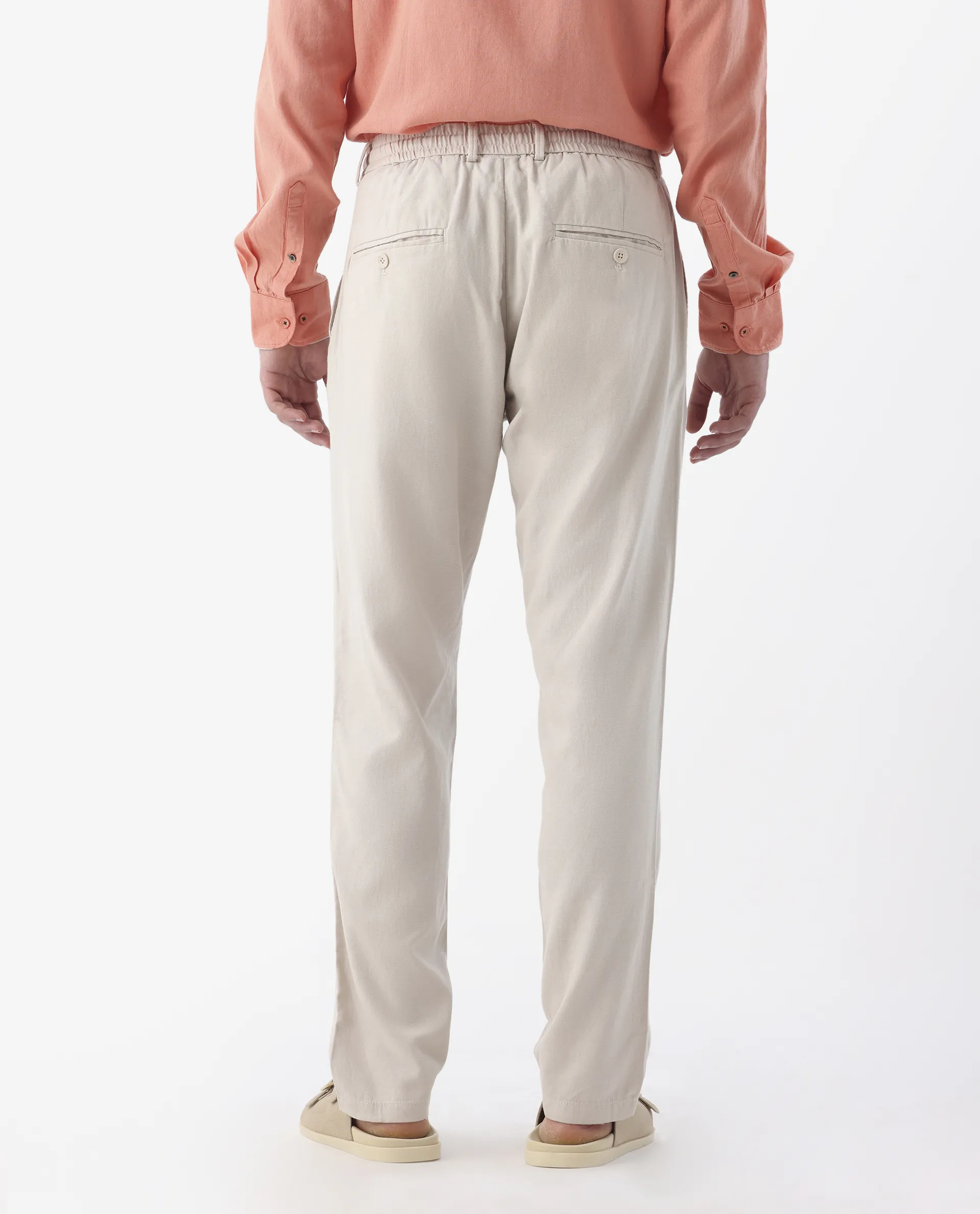 Rare Rabbit Men's Reric Pastel Beige Linen Blend Plain Regular Fit Trouser - Image 8