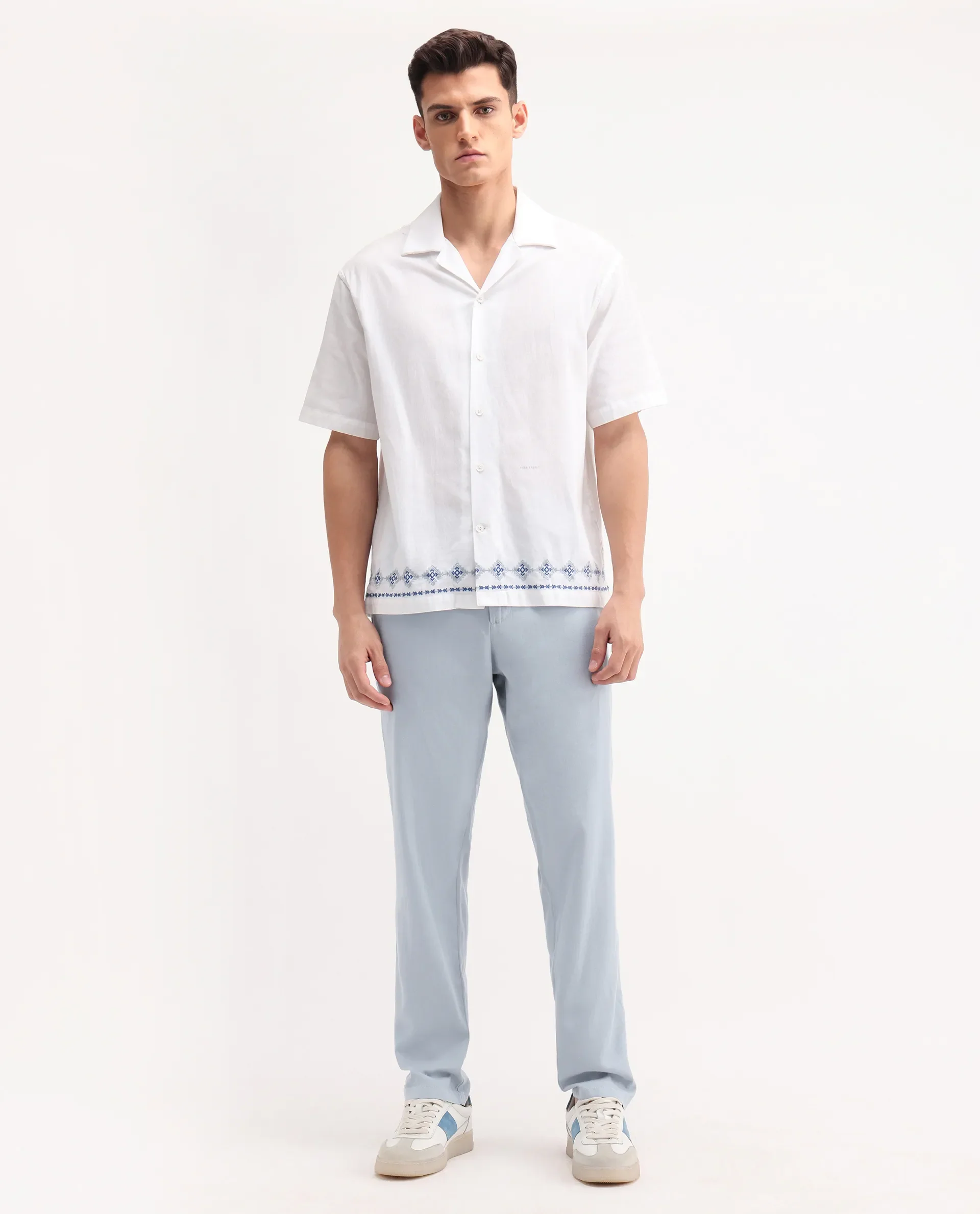 Rare Rabbit Men's Reric Pastel Blue Linen Blend Plain Regular Fit Trouser - Image 2