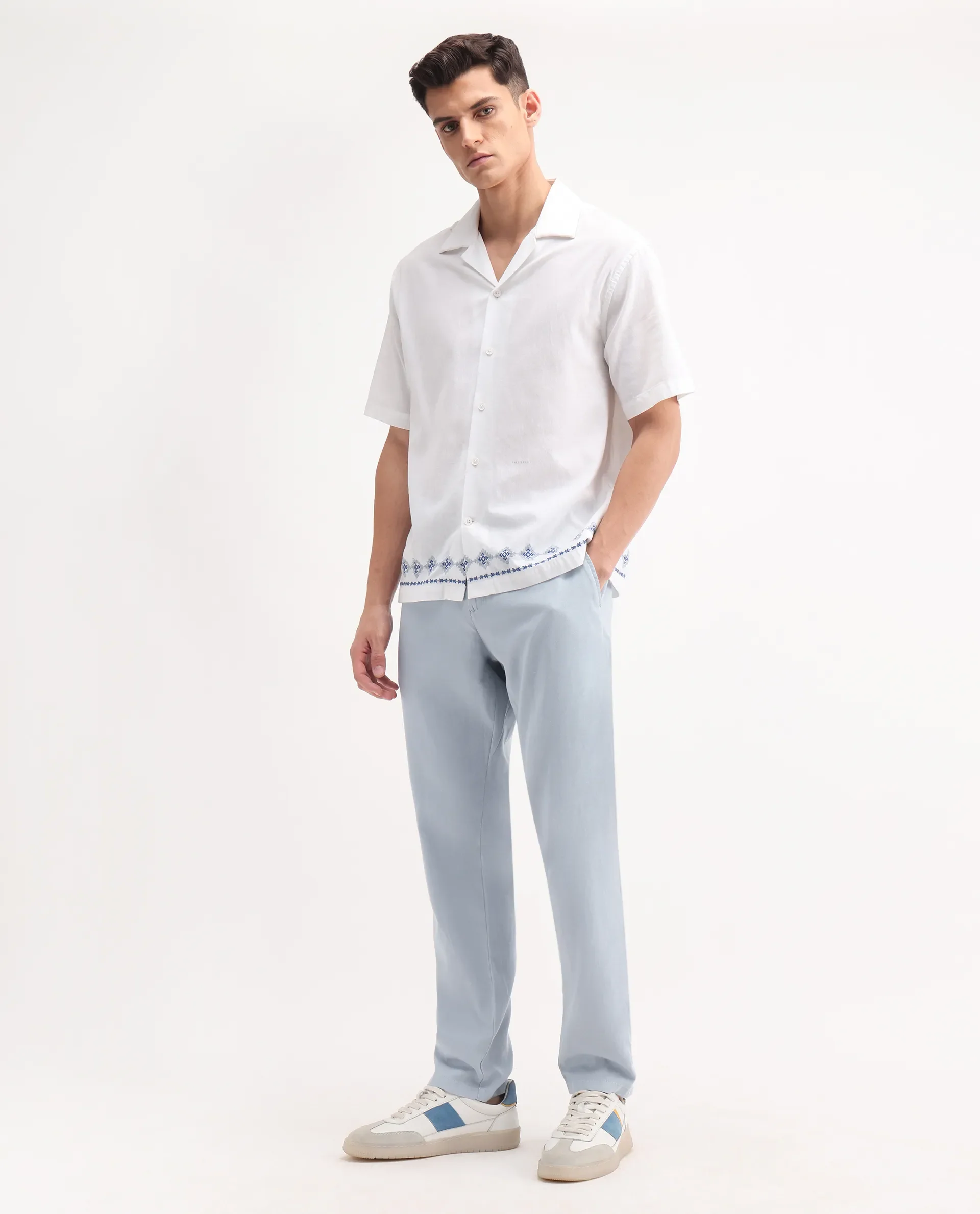 Rare Rabbit Men's Reric Pastel Blue Linen Blend Plain Regular Fit Trouser - Image 6