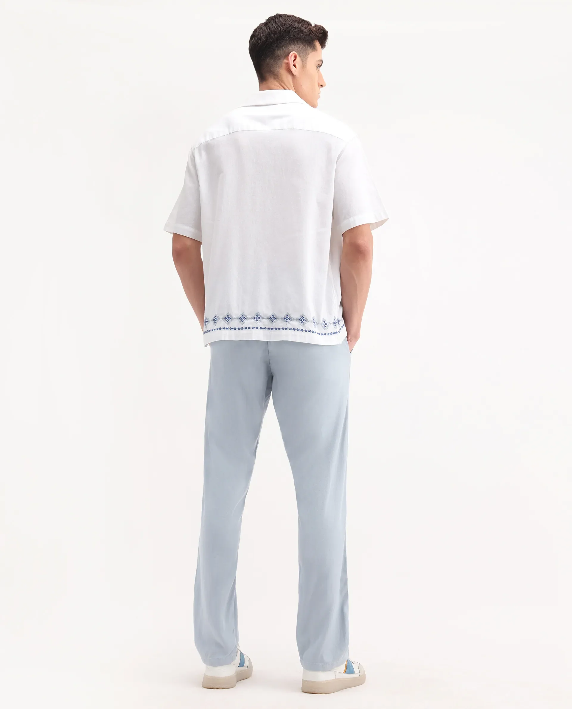 Rare Rabbit Men's Reric Pastel Blue Linen Blend Plain Regular Fit Trouser - Image 8