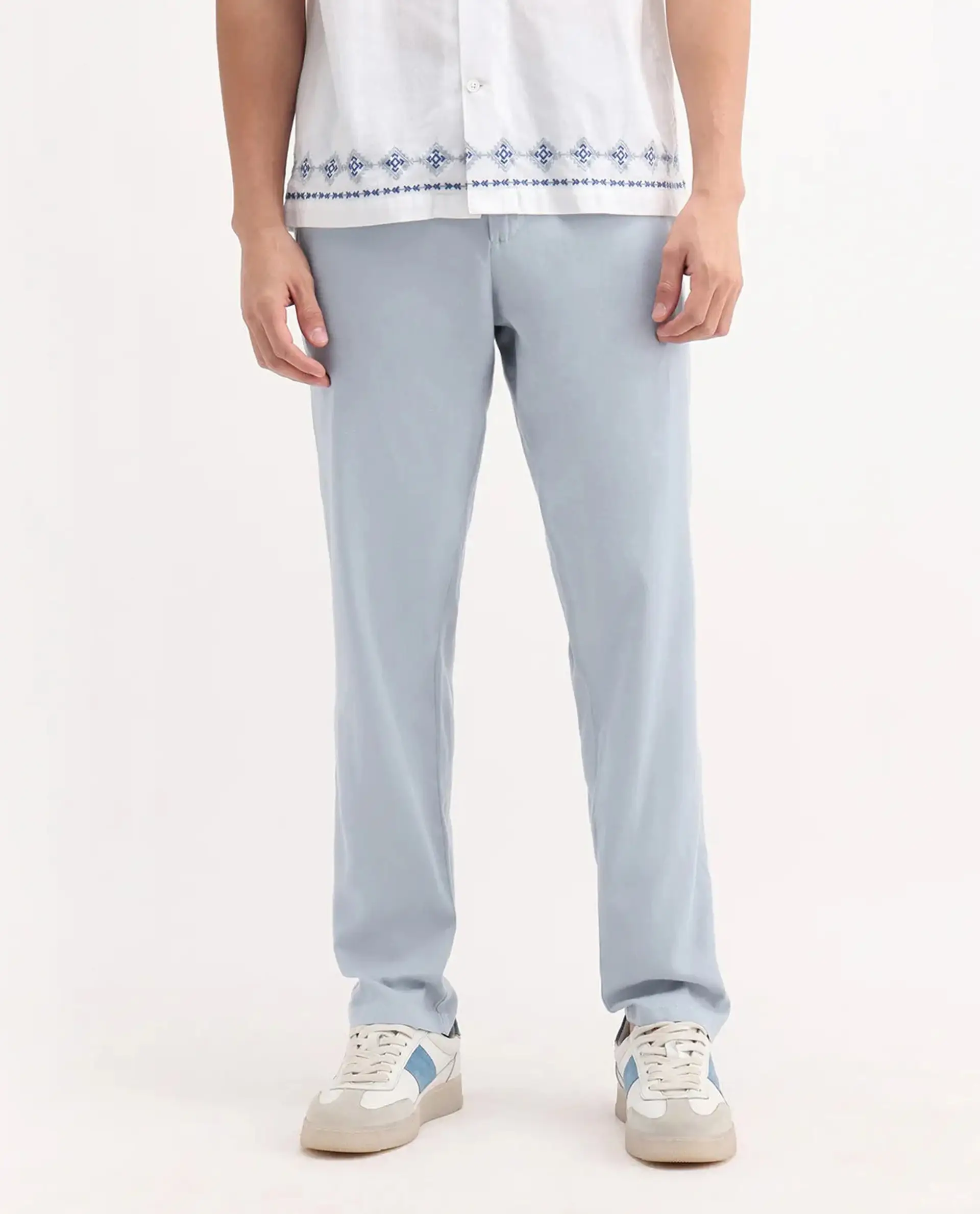 Rare Rabbit Men's Reric Pastel Blue Linen Blend Plain Regular Fit Trouser - Image 9