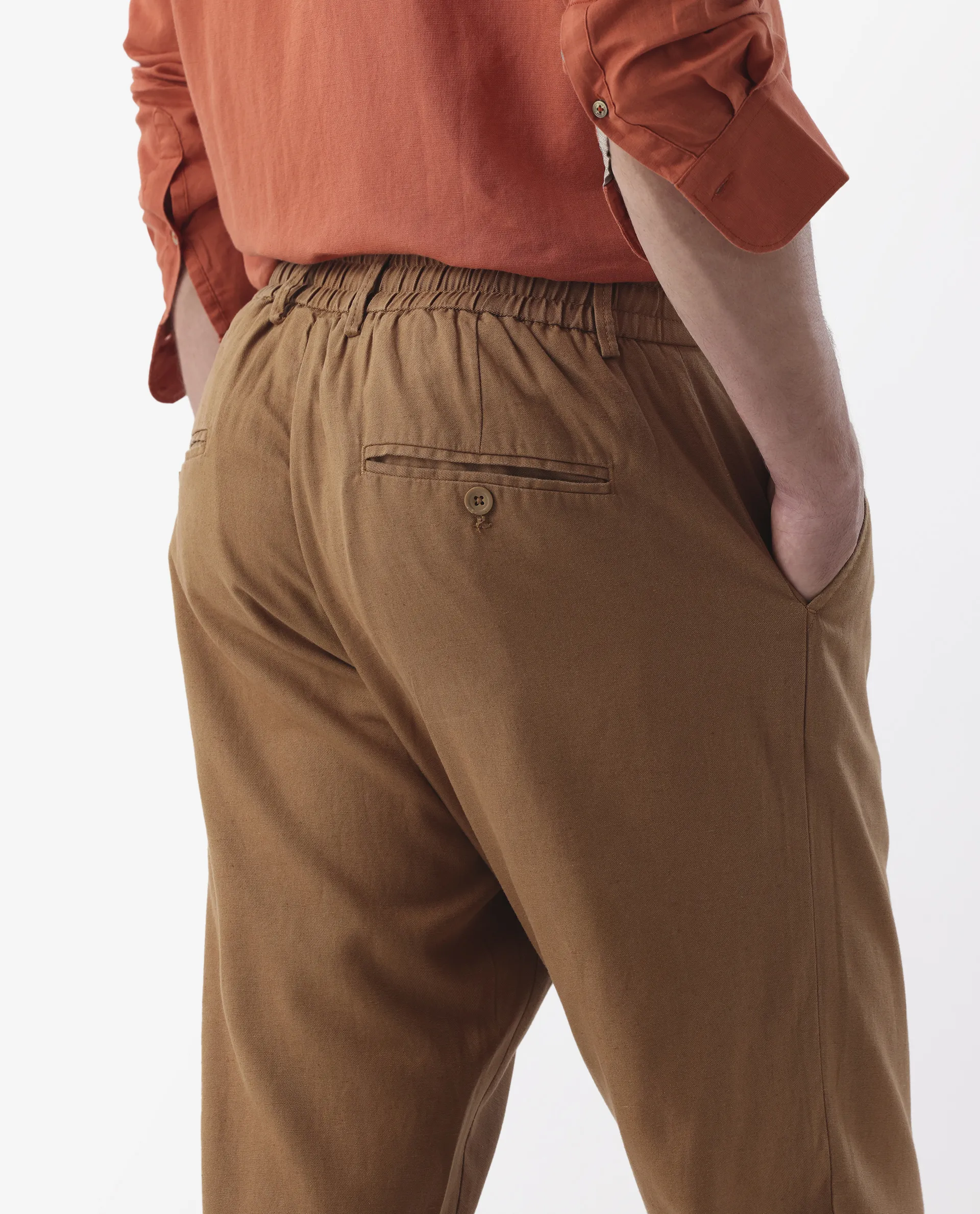 Rare Rabbit Men's Reric Pastel Brown Linen Blend Plain Regular Fit Trouser - Image 8