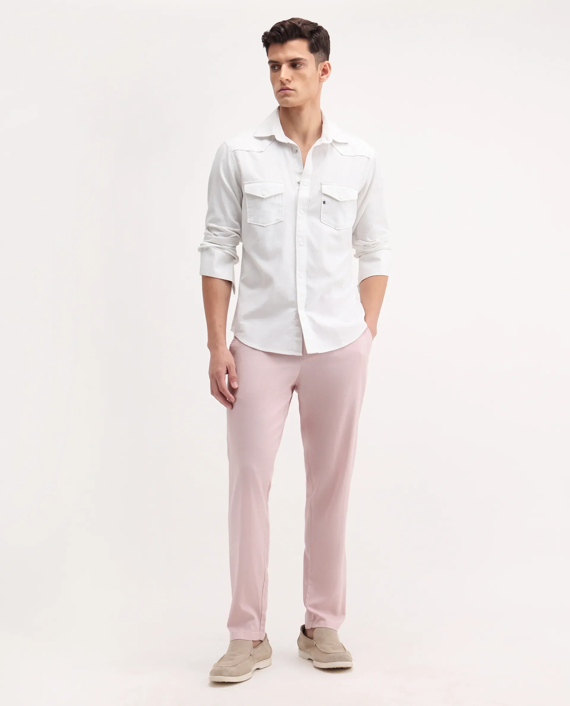 Rare Rabbit Men's Reric Pastel Pink Linen Blend Plain Regular Fit Trouser - Image 2