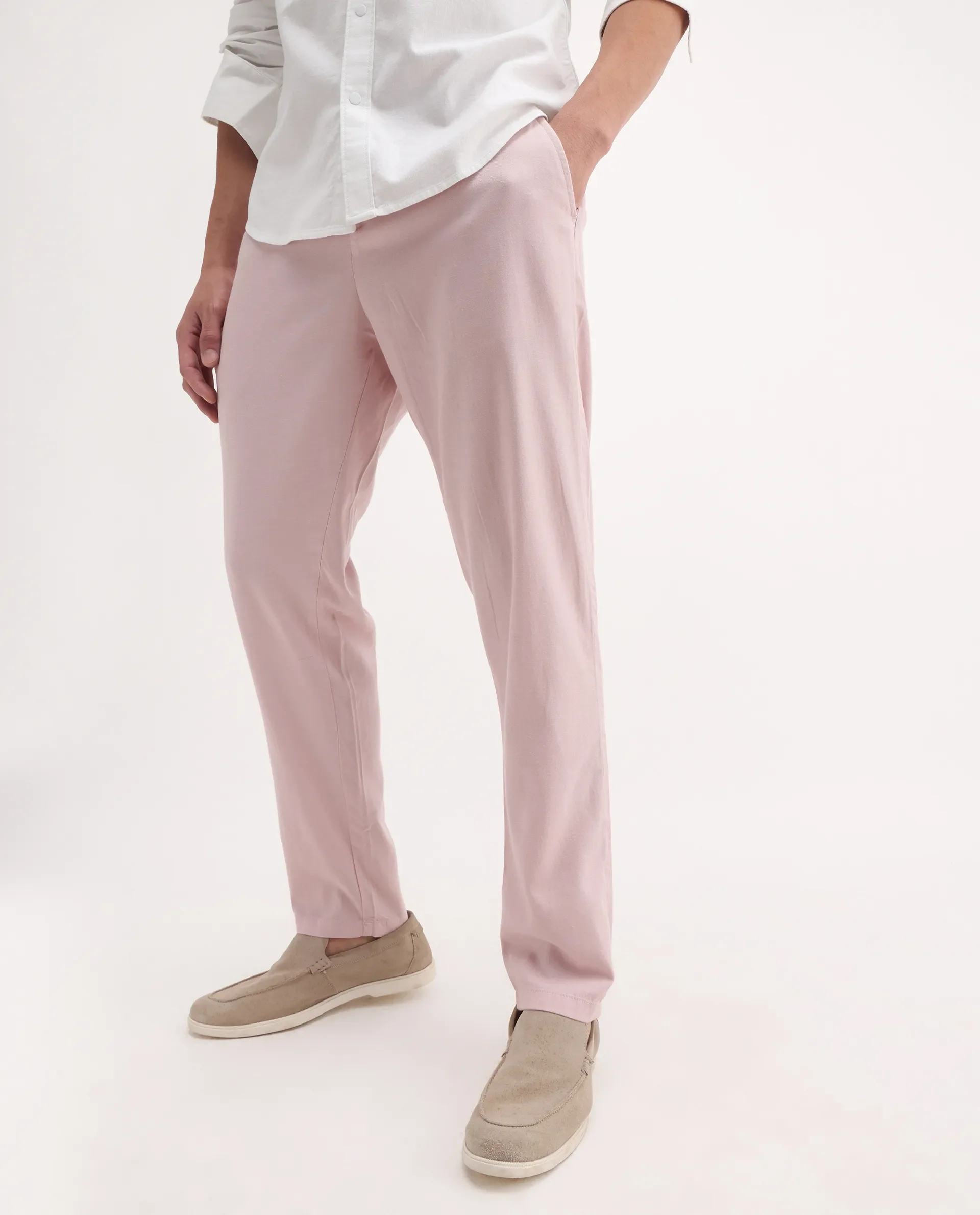 Rare Rabbit Men's Reric Pastel Pink Linen Blend Plain Regular Fit Trouser - Image 3