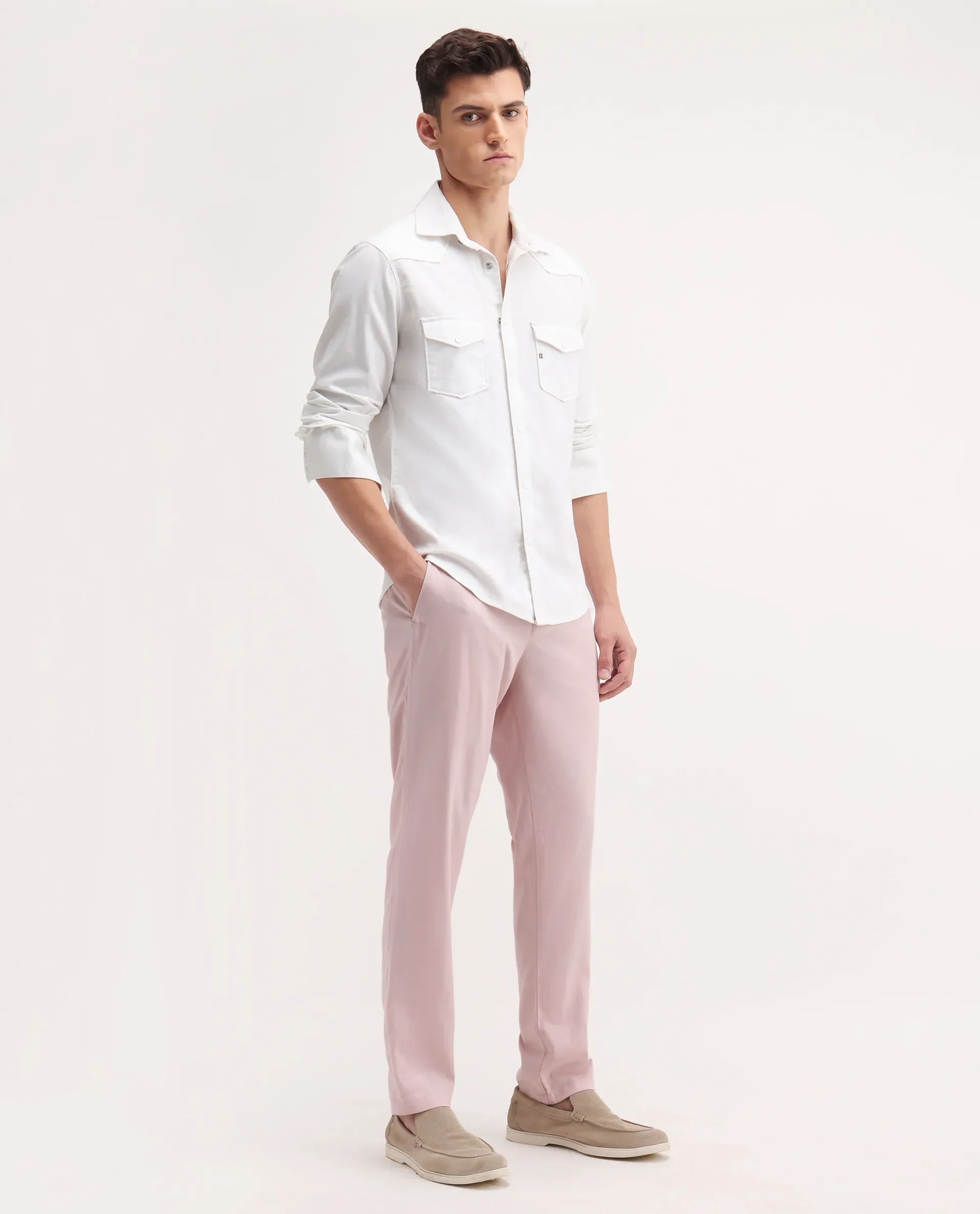 Rare Rabbit Men's Reric Pastel Pink Linen Blend Plain Regular Fit Trouser - Image 6