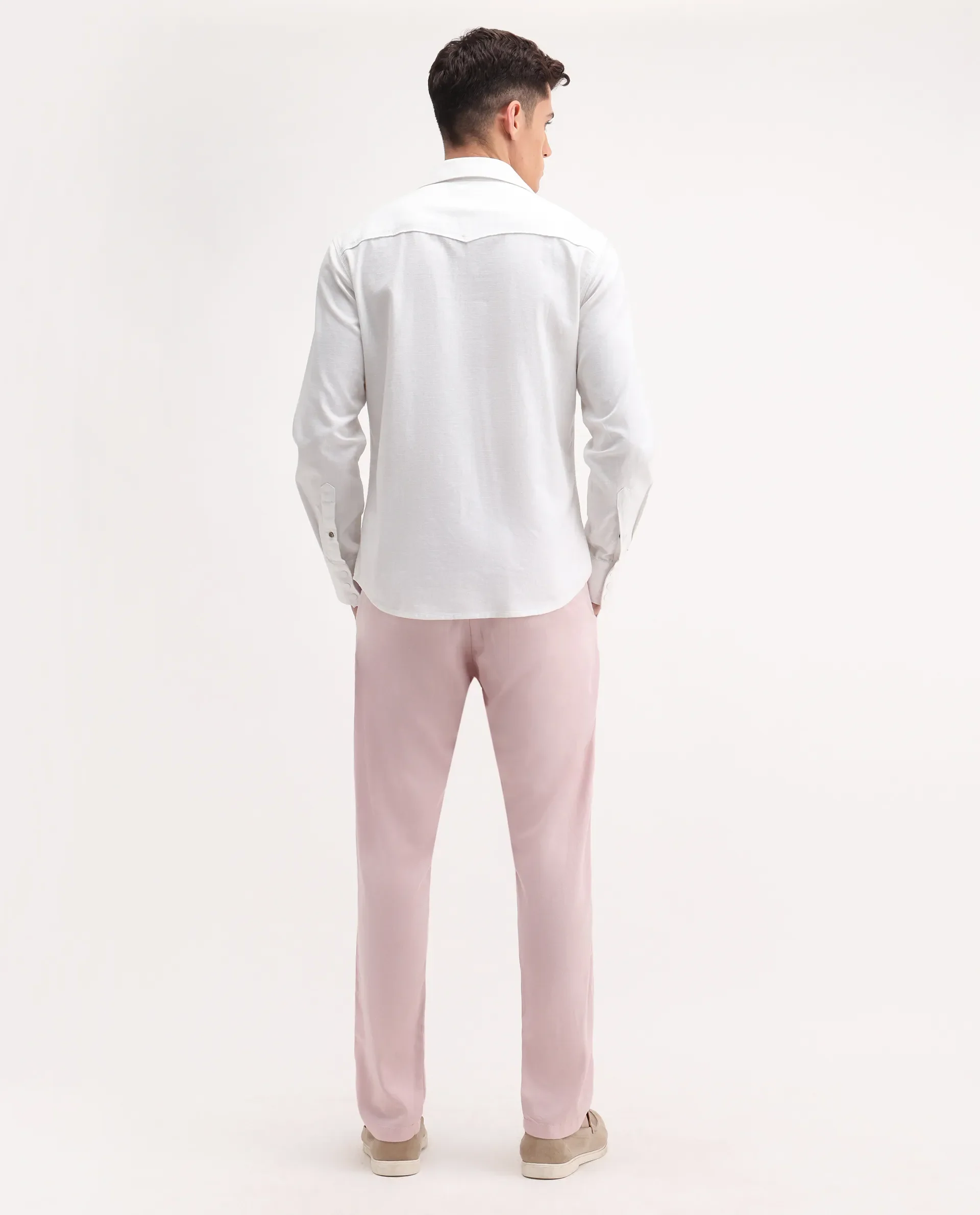 Rare Rabbit Men's Reric Pastel Pink Linen Blend Plain Regular Fit Trouser - Image 7