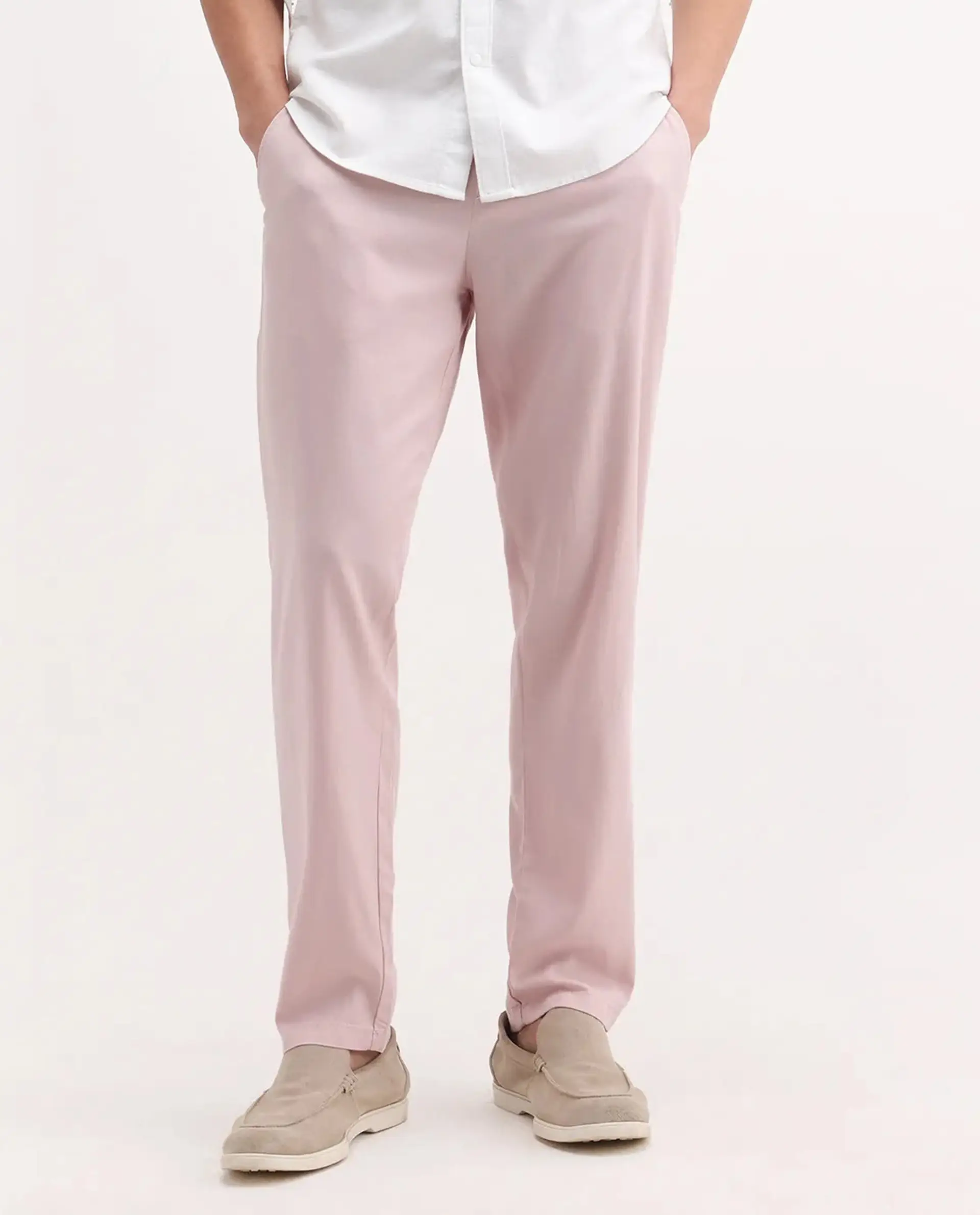 Rare Rabbit Men's Reric Pastel Pink Linen Blend Plain Regular Fit Trouser - Image 8