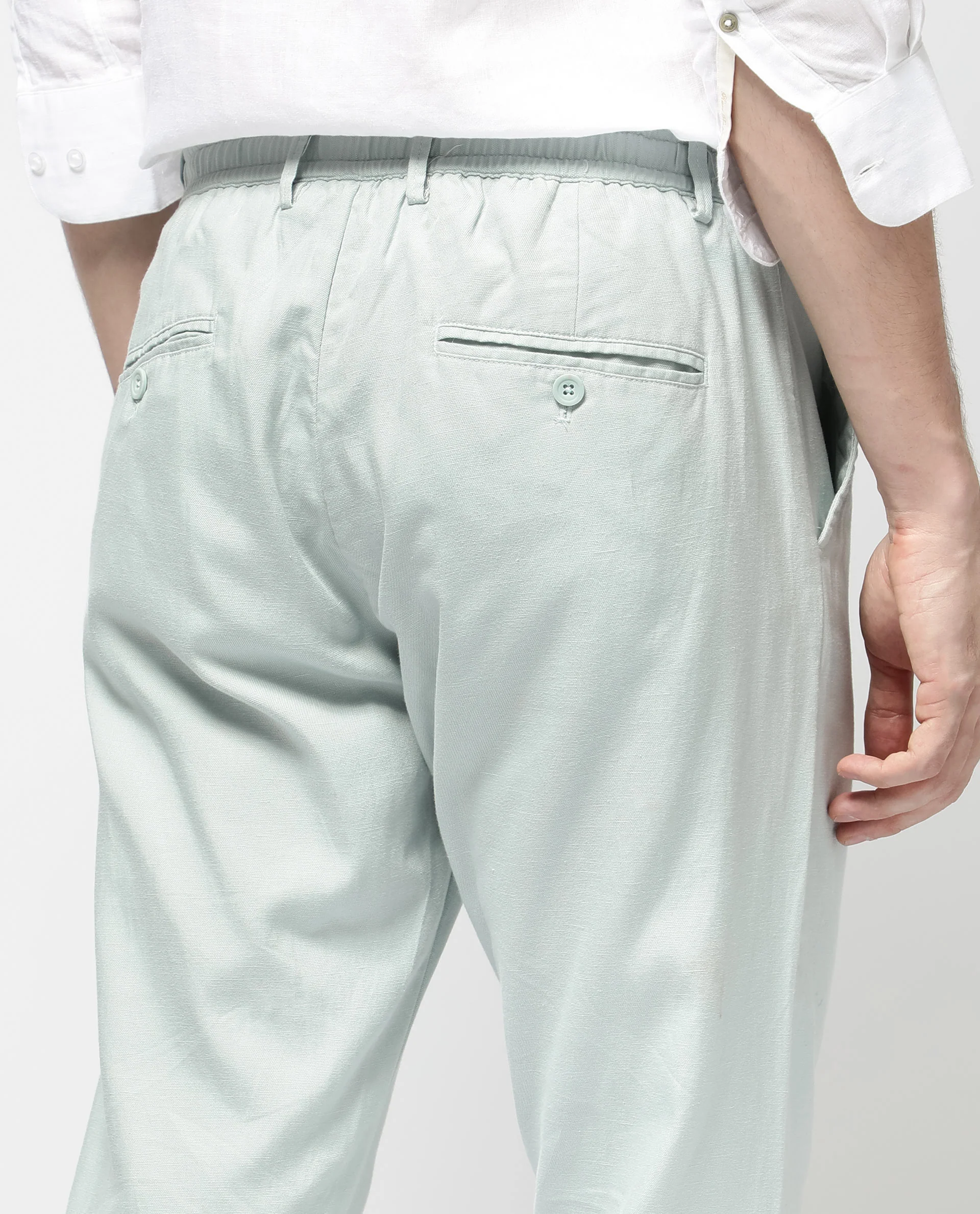 Rare Rabbit Men's Reric Pastel Turq Linen Blend Plain Regular Fit Trouser - Image 5