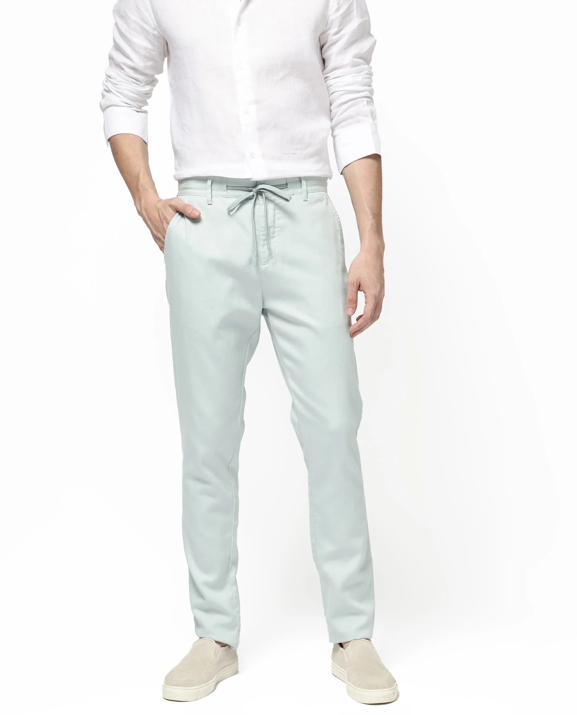 Rare Rabbit Men's Reric Pastel Turq Linen Blend Plain Regular Fit Trouser - Image 7