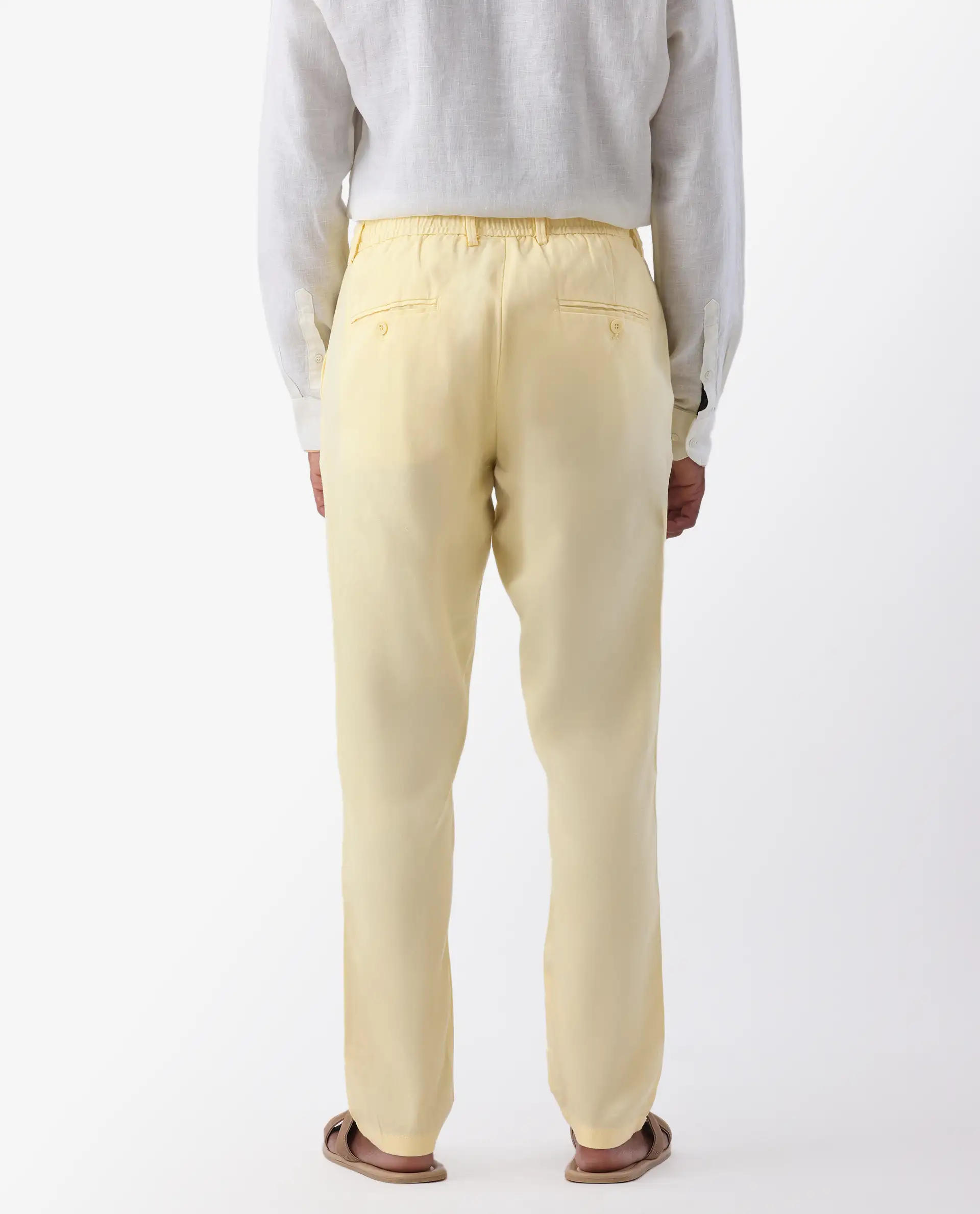 Rare Rabbit Men's Reric Pastel Yellow Linen Blend Plain Regular Fit Trouser - Image 4