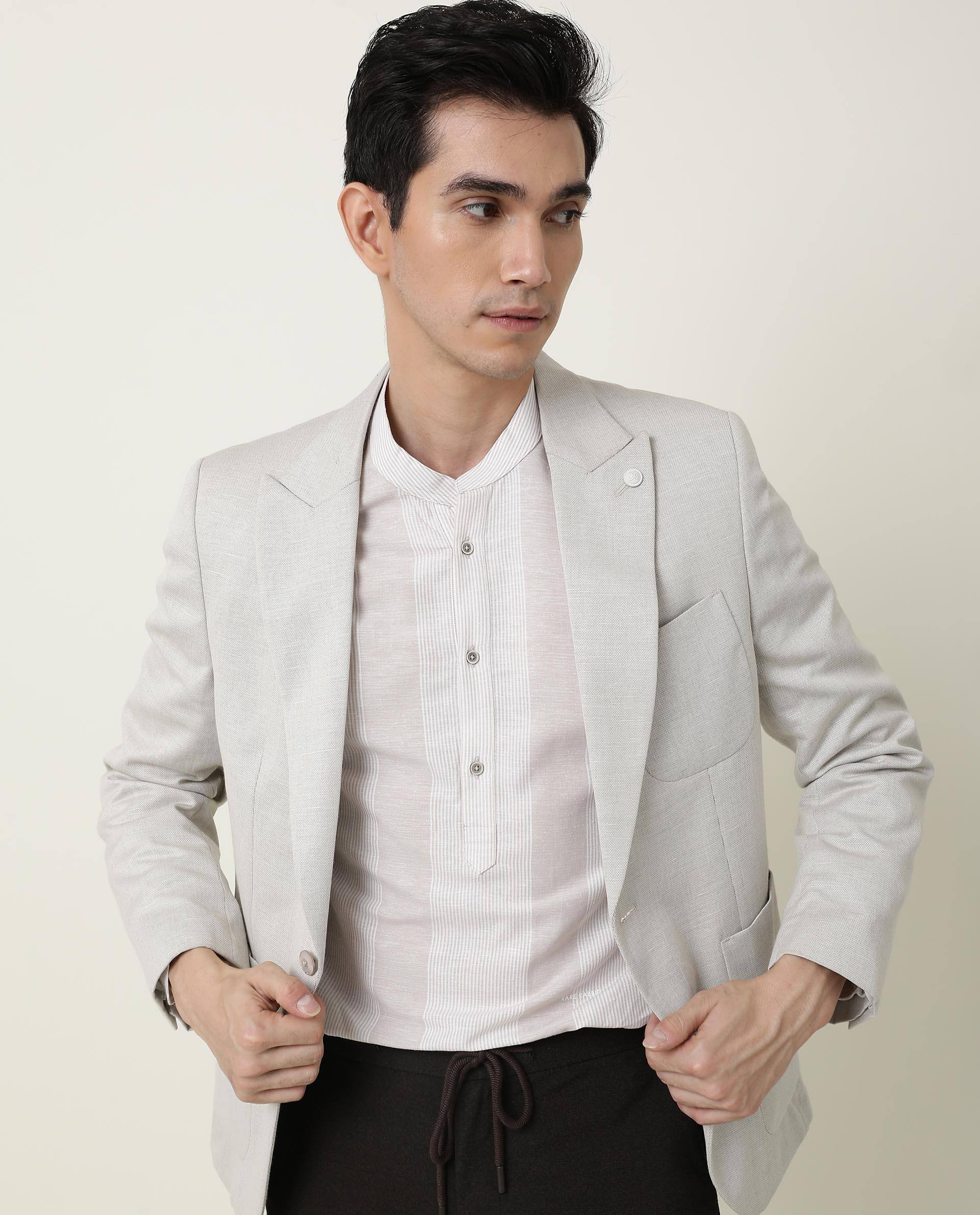 Rare Rabbit Men's Reset Beige Cotton Striped Print Regular Fit Full Sleeve Mandarin Collar Shirt - Image 25