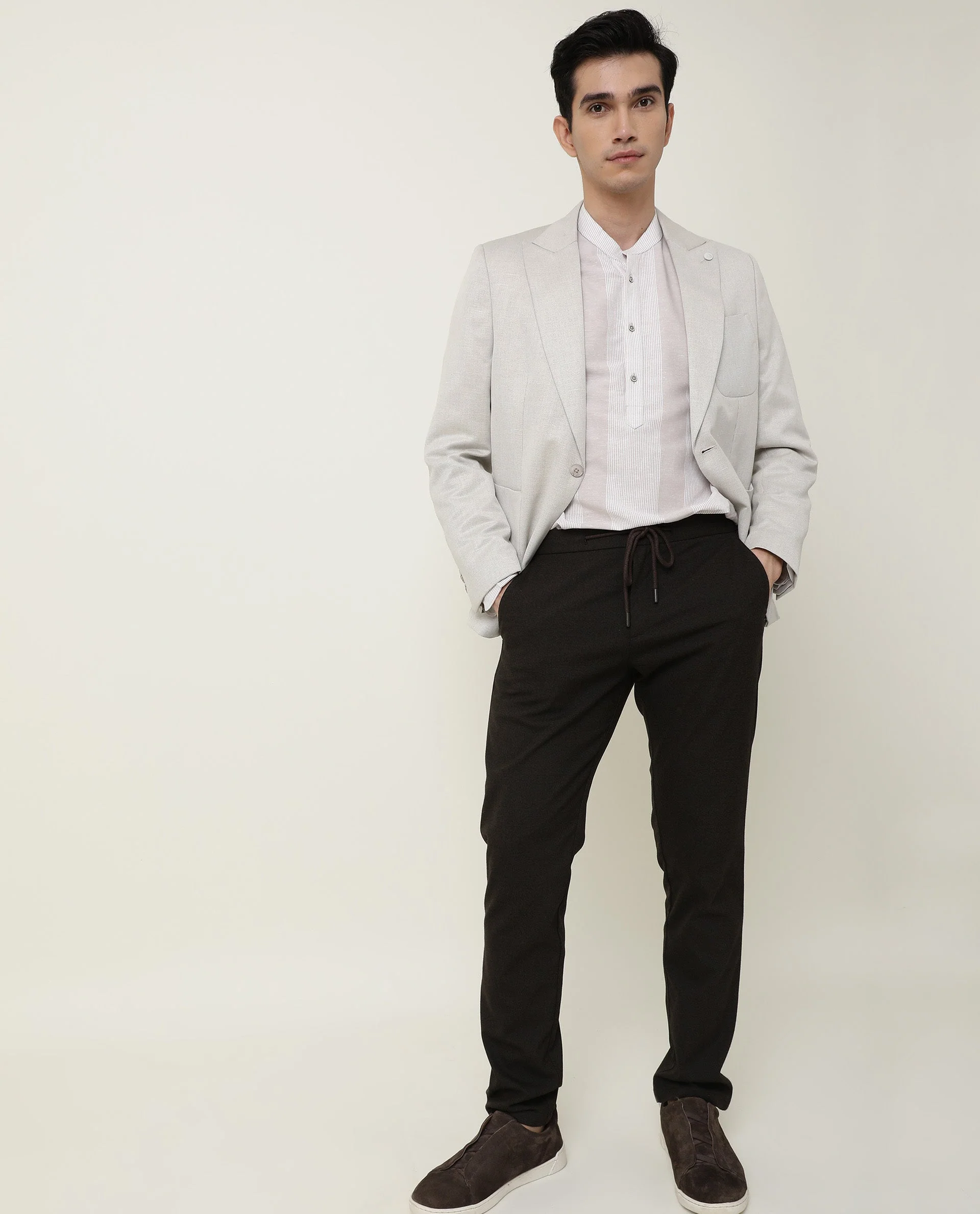 Rare Rabbit Men's Reset Beige Cotton Striped Print Regular Fit Full Sleeve Mandarin Collar Shirt - Image 27