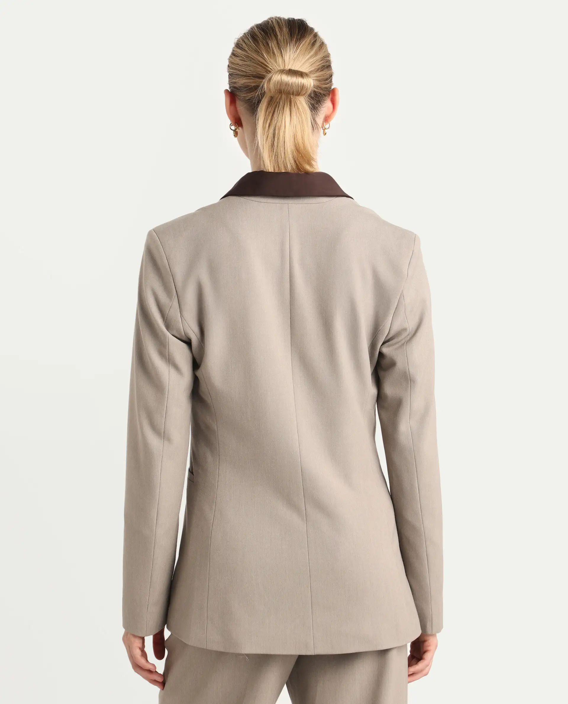 Rareism Women's Resha Fawn Polyester Fabric Full Sleeve Plain Blazer - Image 7