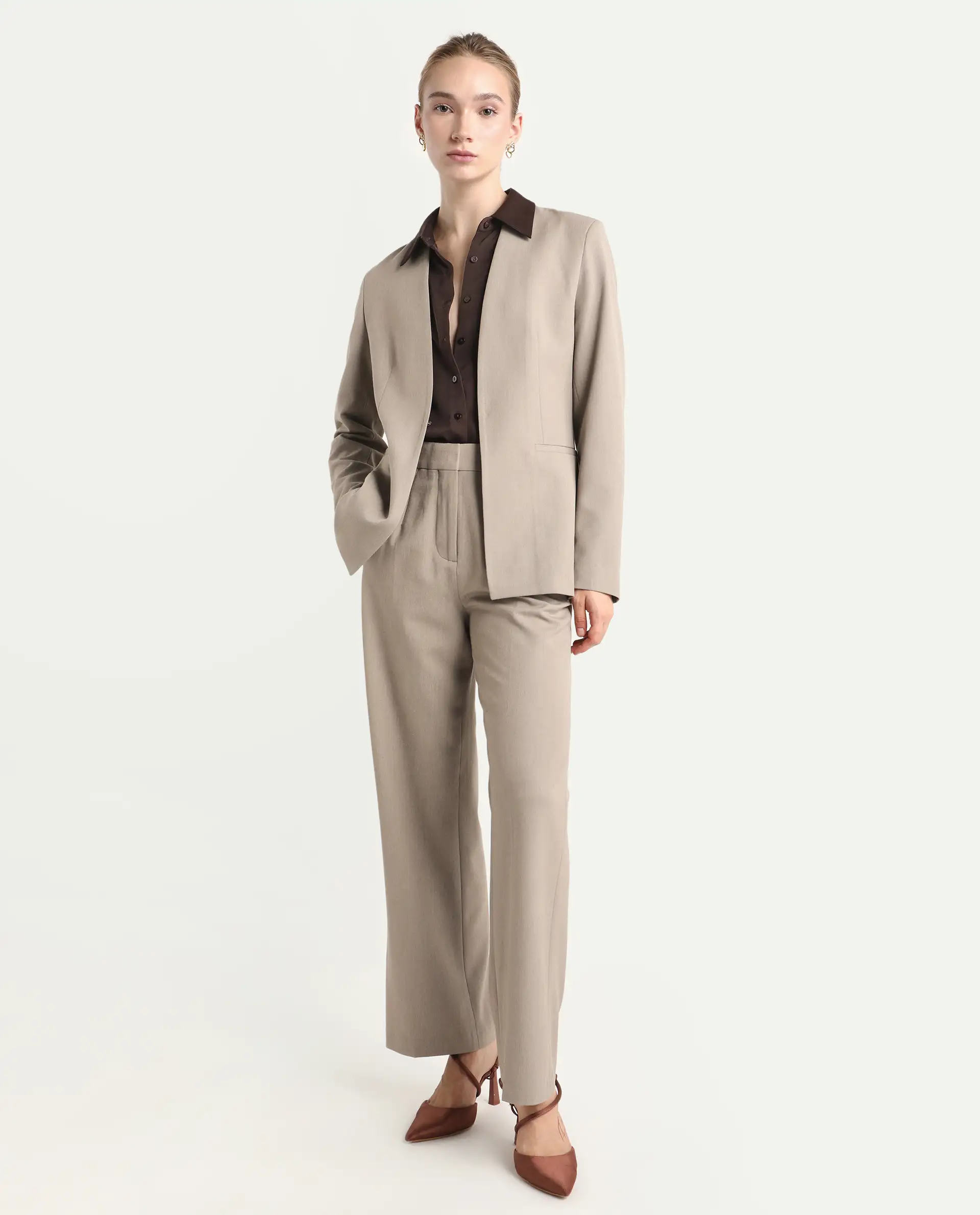 Rareism Women's Resha Fawn Polyester Fabric Full Sleeve Plain Blazer - Image 8