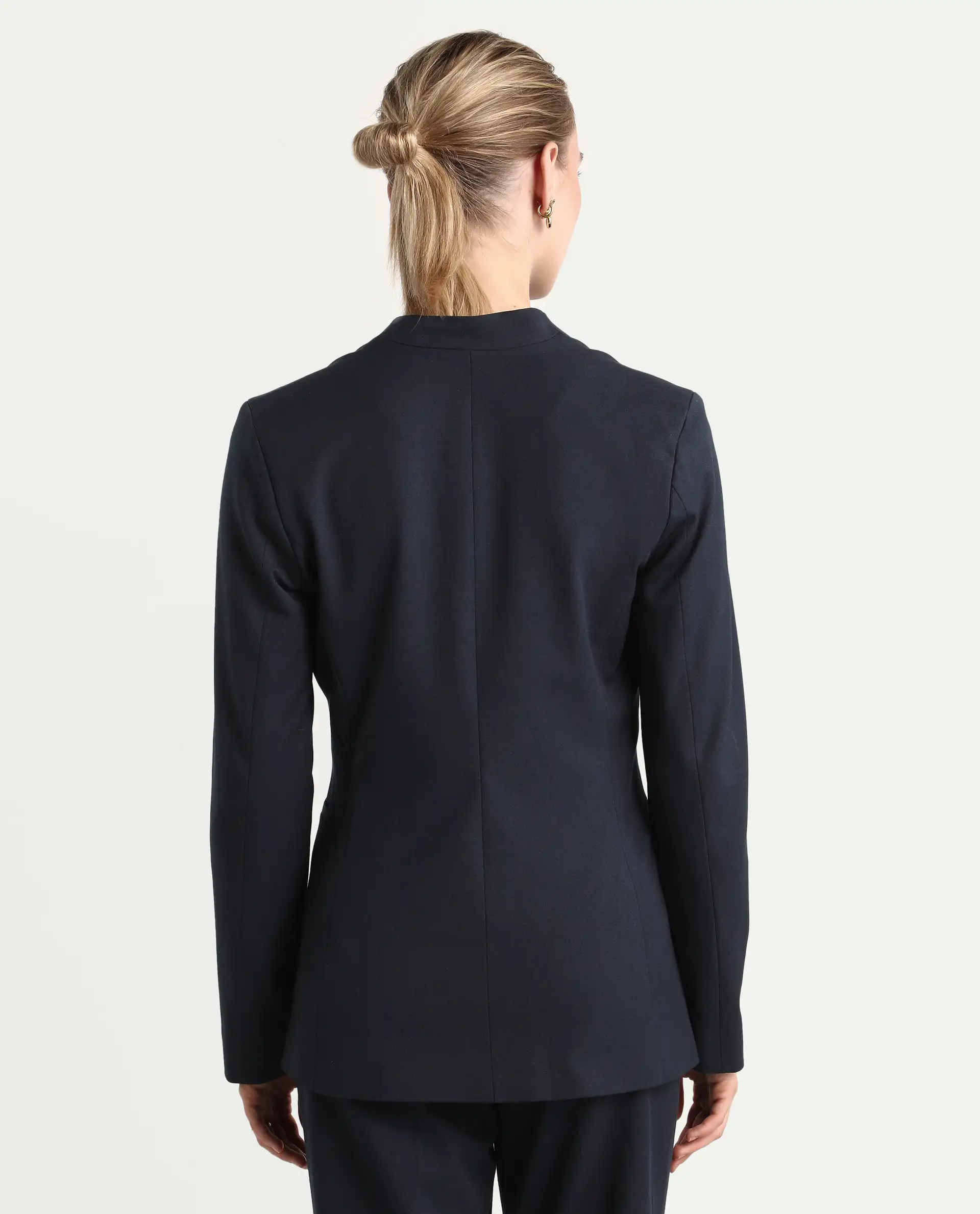 Rareism Women's Resha Navy Polyester Blend Fabric Full Sleeve Plain Blazer - Image 7