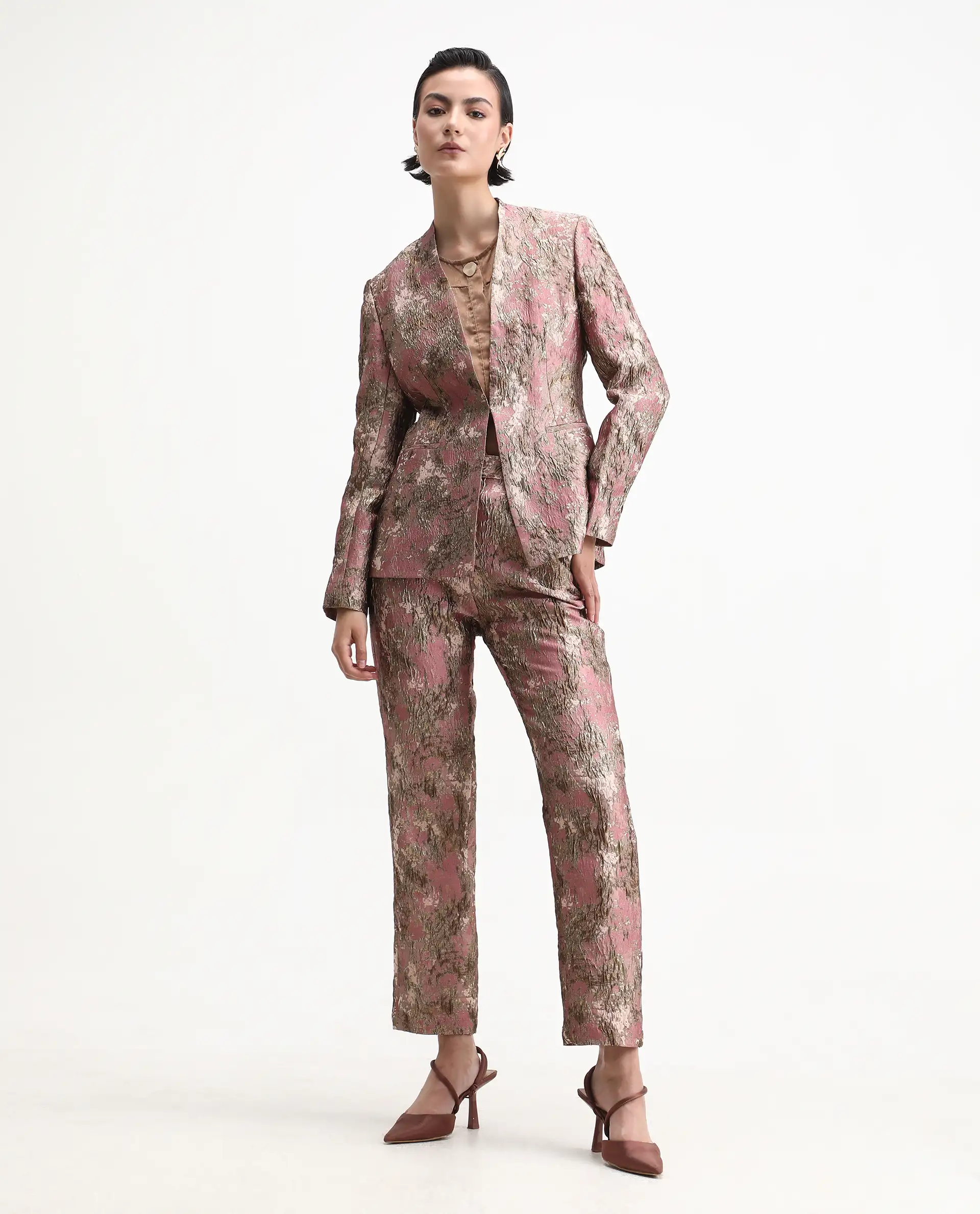 Rareism Women's Reshap-T Pink Polyester Blend Collarless Regular Fit Blazer - Image 2