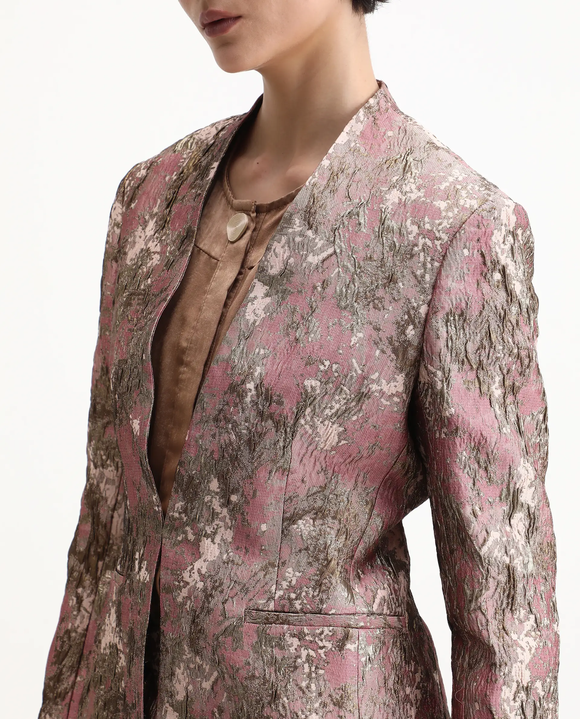 Rareism Women's Reshap-T Pink Polyester Blend Collarless Regular Fit Blazer - Image 5