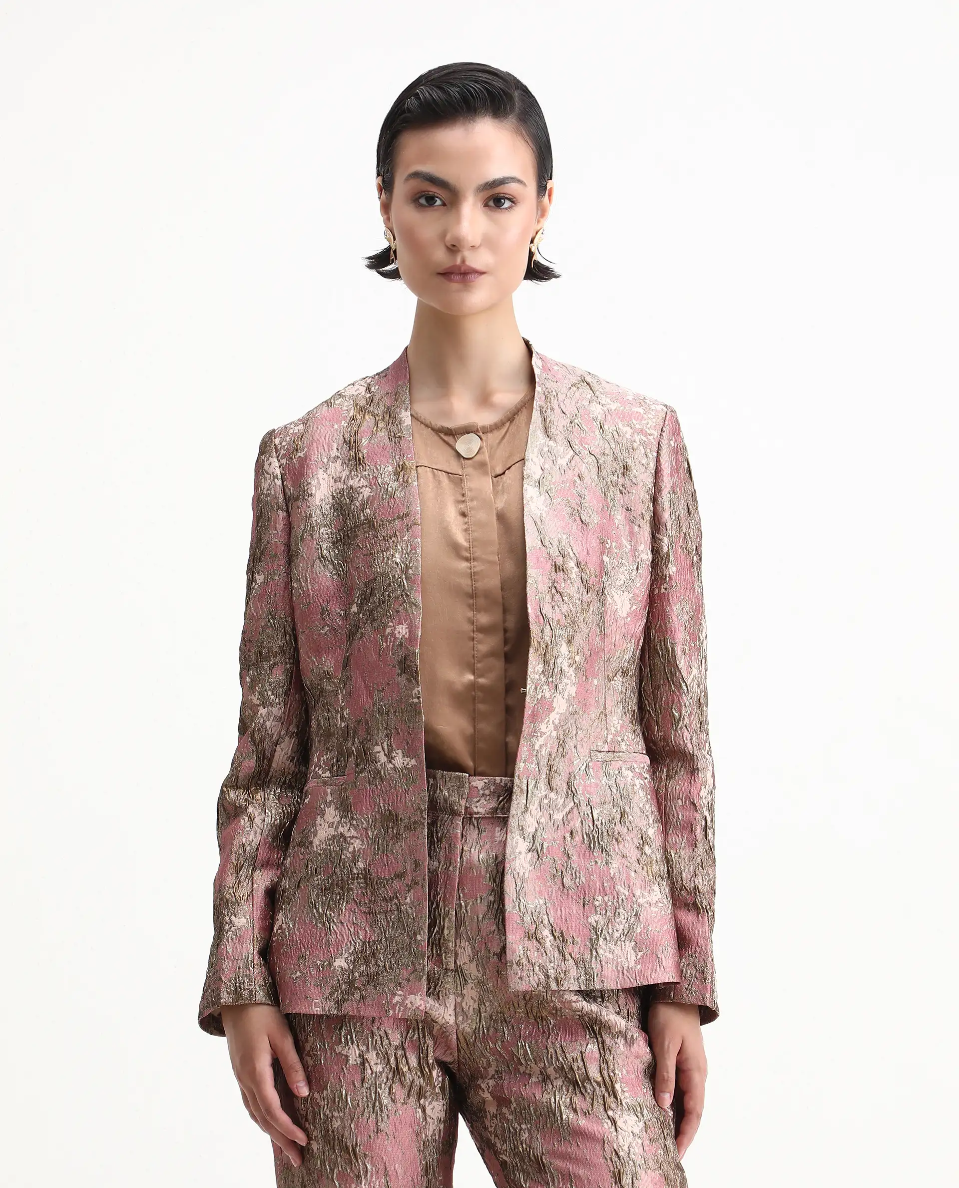 Rareism Women's Reshap-T Pink Polyester Blend Collarless Regular Fit Blazer - Image 6