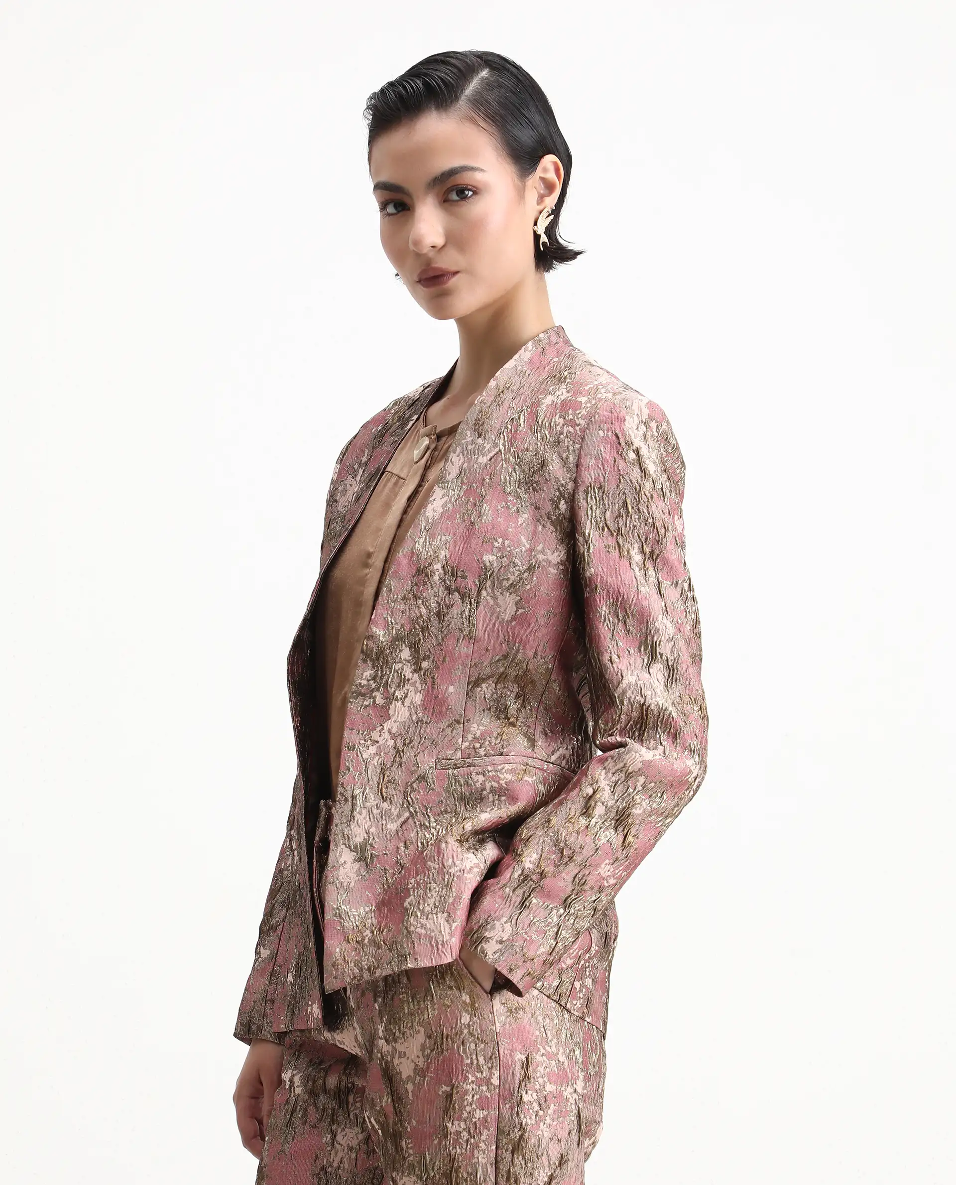 Rareism Women's Reshap-T Pink Polyester Blend Collarless Regular Fit Blazer - Image 7