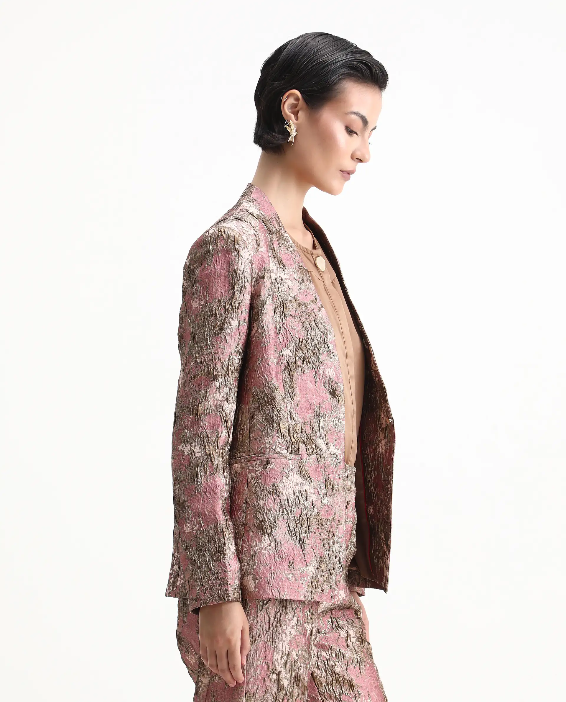Rareism Women's Reshap-T Pink Polyester Blend Collarless Regular Fit Blazer - Image 8
