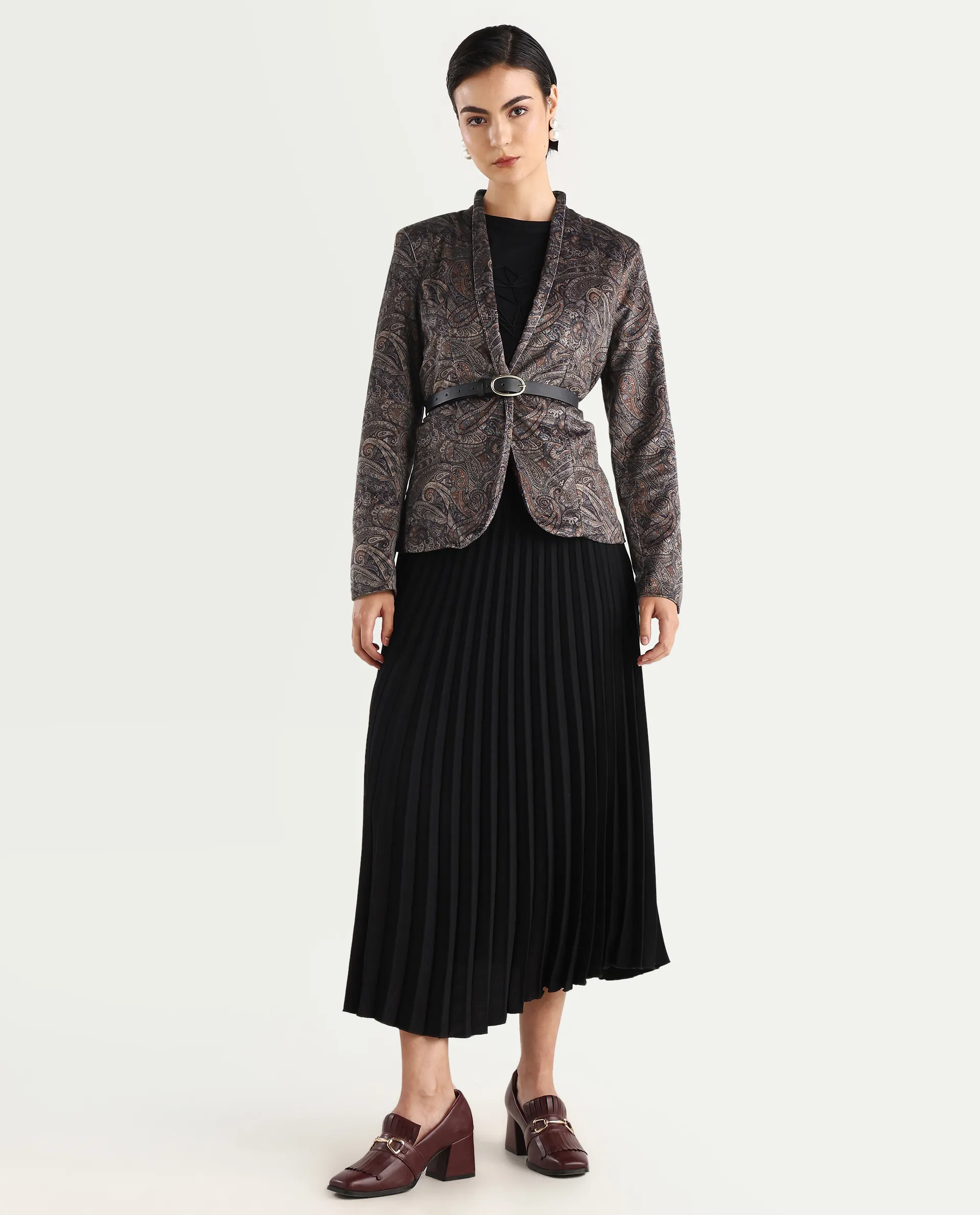 Rareism Women's Resko Multi Velvet Collarless Paisley Print Regular Fit Jacket - Image 2