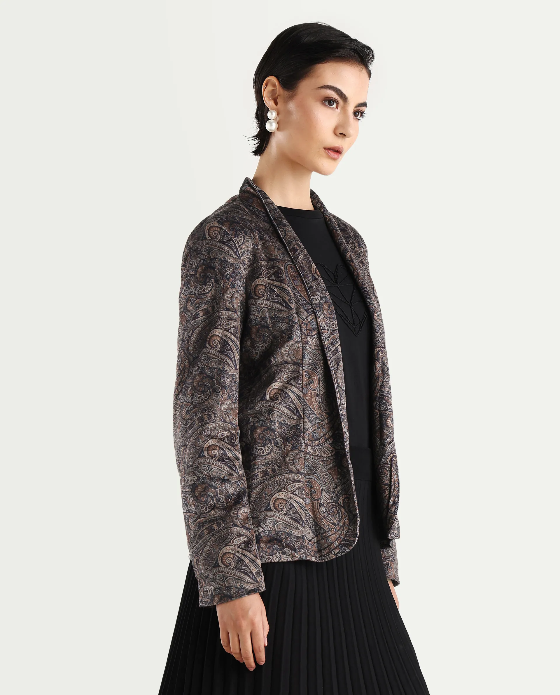 Rareism Women's Resko Multi Velvet Collarless Paisley Print Regular Fit Jacket - Image 7