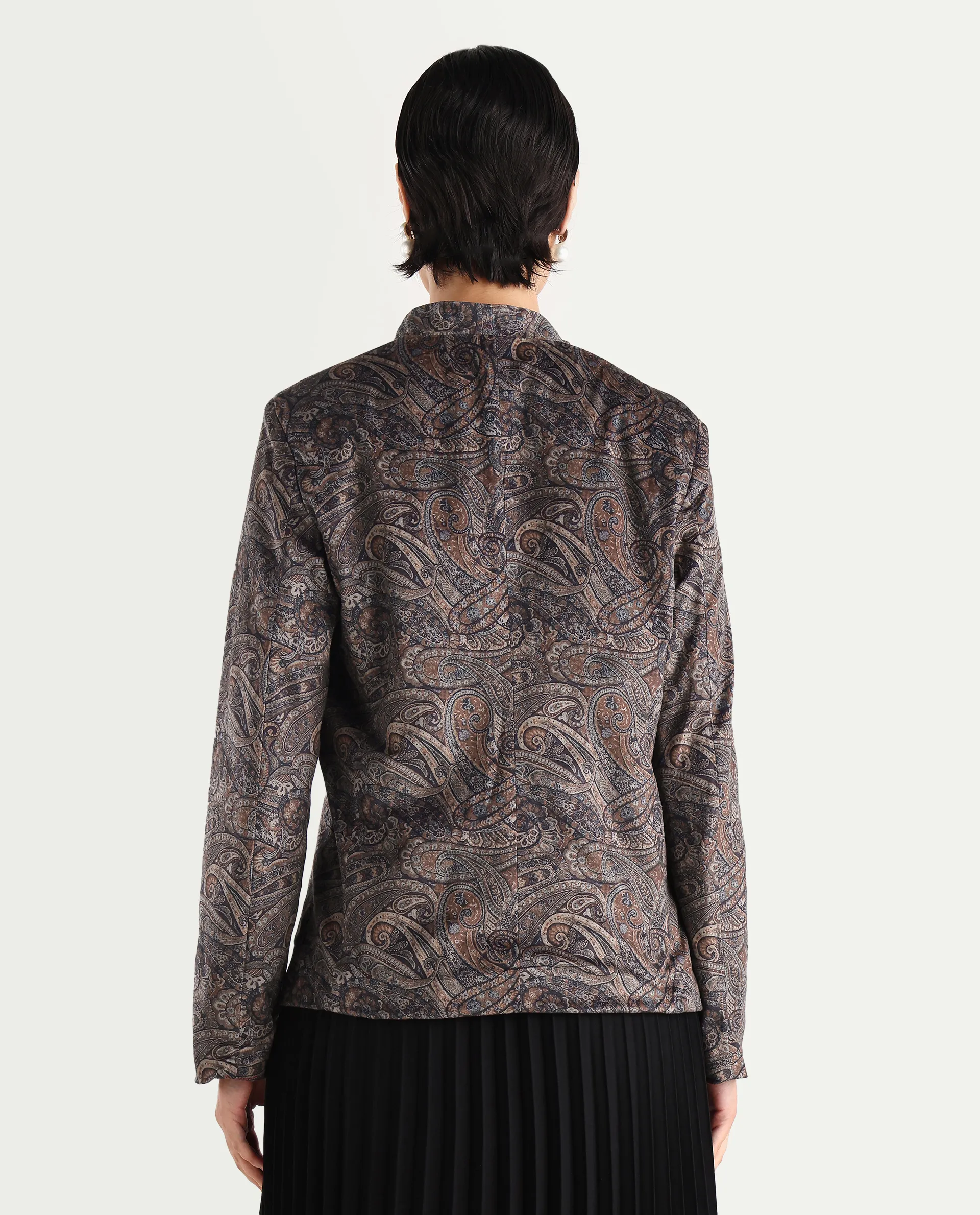 Rareism Women's Resko Multi Velvet Collarless Paisley Print Regular Fit Jacket - Image 8