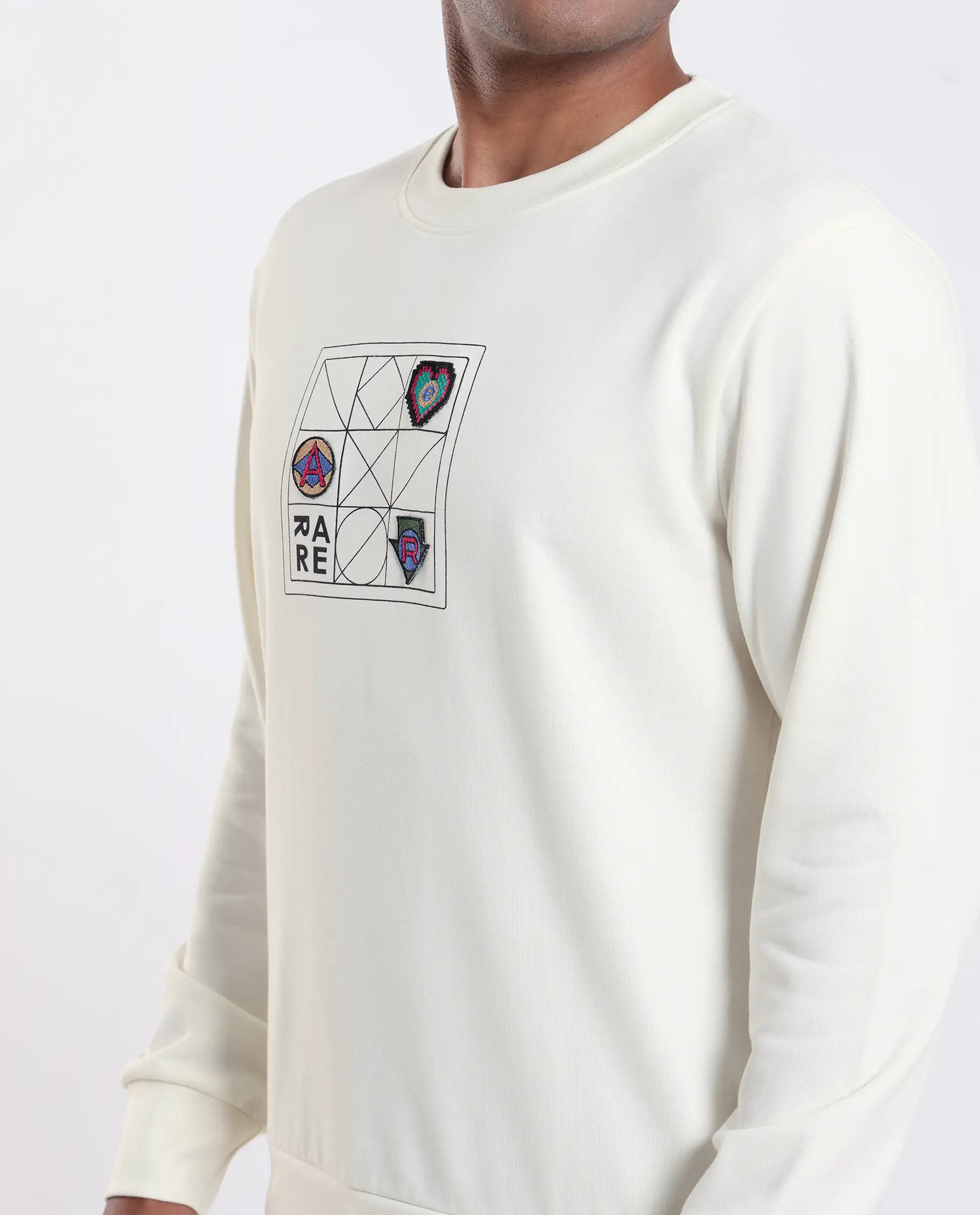 Rare Rabbit Men's Reso Off White Cotton Blend Typography Print Regular Fit Full Sleeve Crew Neck Sweatshirt - Image 3