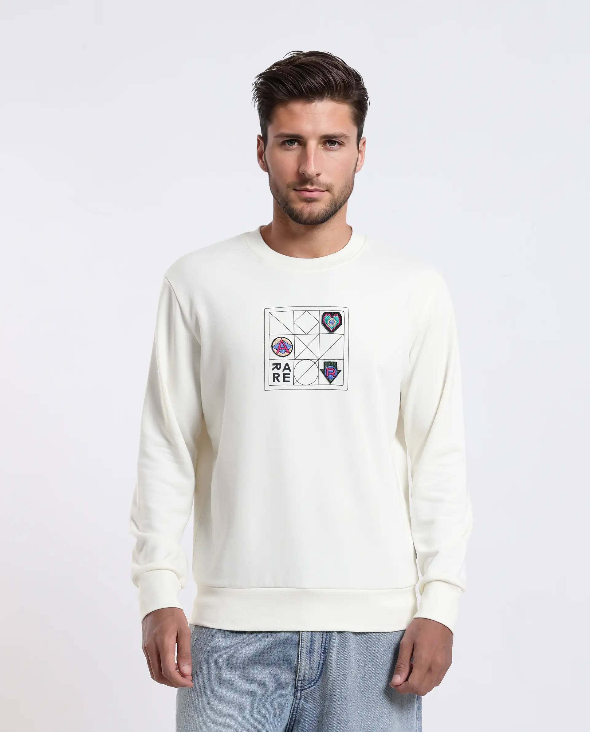 Rare Rabbit Men's Reso Off White Cotton Blend Typography Print Regular Fit Full Sleeve Crew Neck Sweatshirt - Image 4