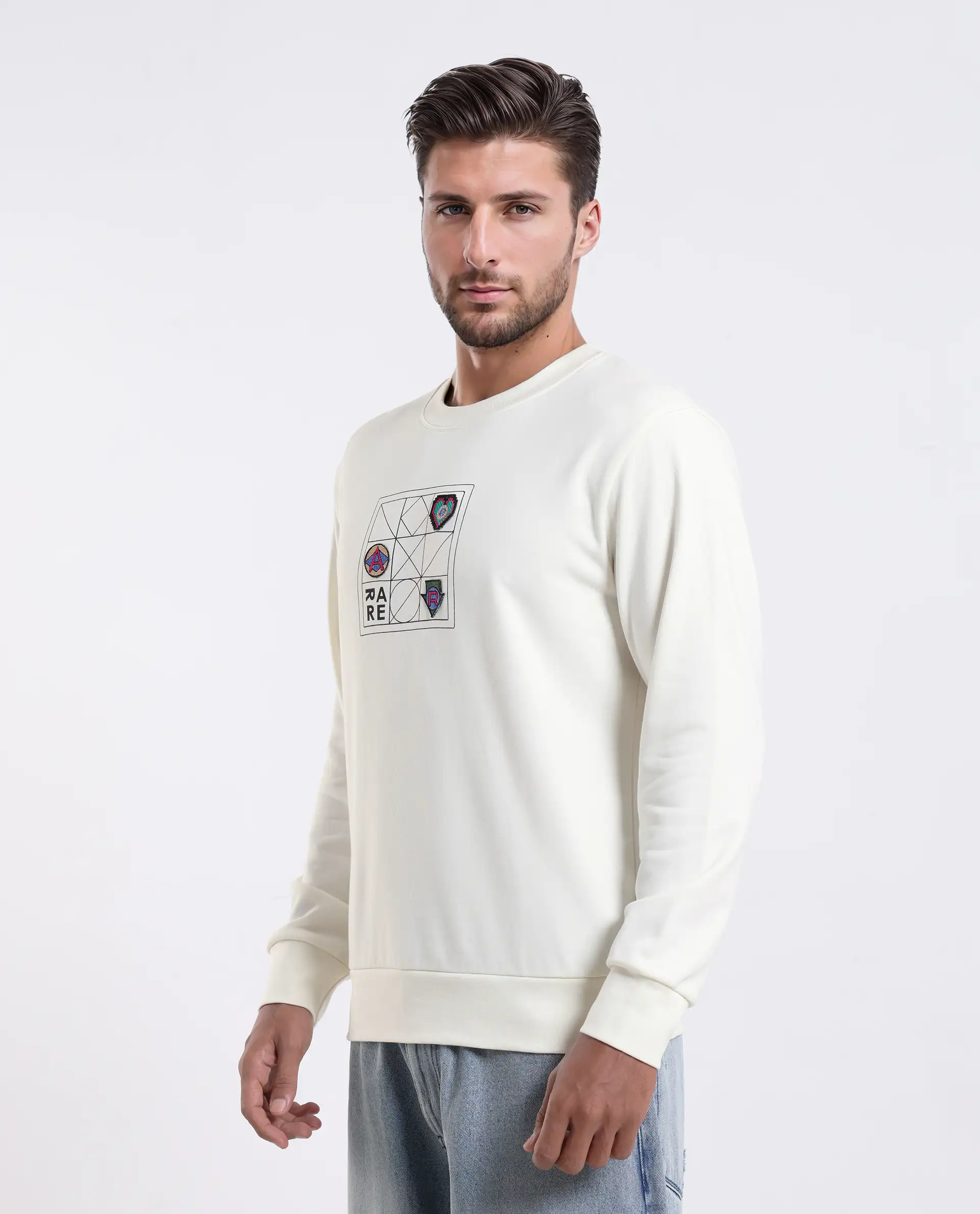 Rare Rabbit Men's Reso Off White Cotton Blend Typography Print Regular Fit Full Sleeve Crew Neck Sweatshirt - Image 5