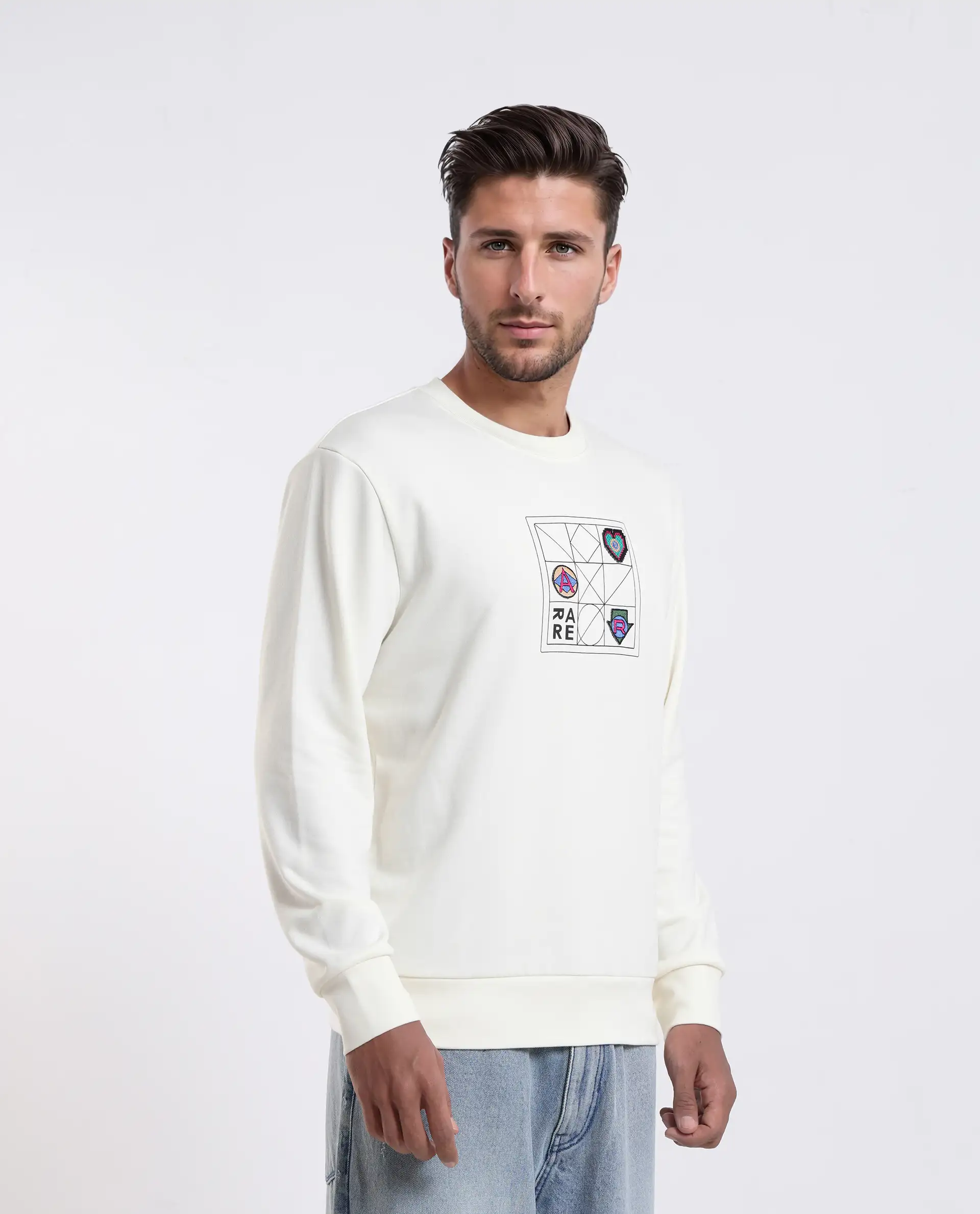 Rare Rabbit Men's Reso Off White Cotton Blend Typography Print Regular Fit Full Sleeve Crew Neck Sweatshirt - Image 6