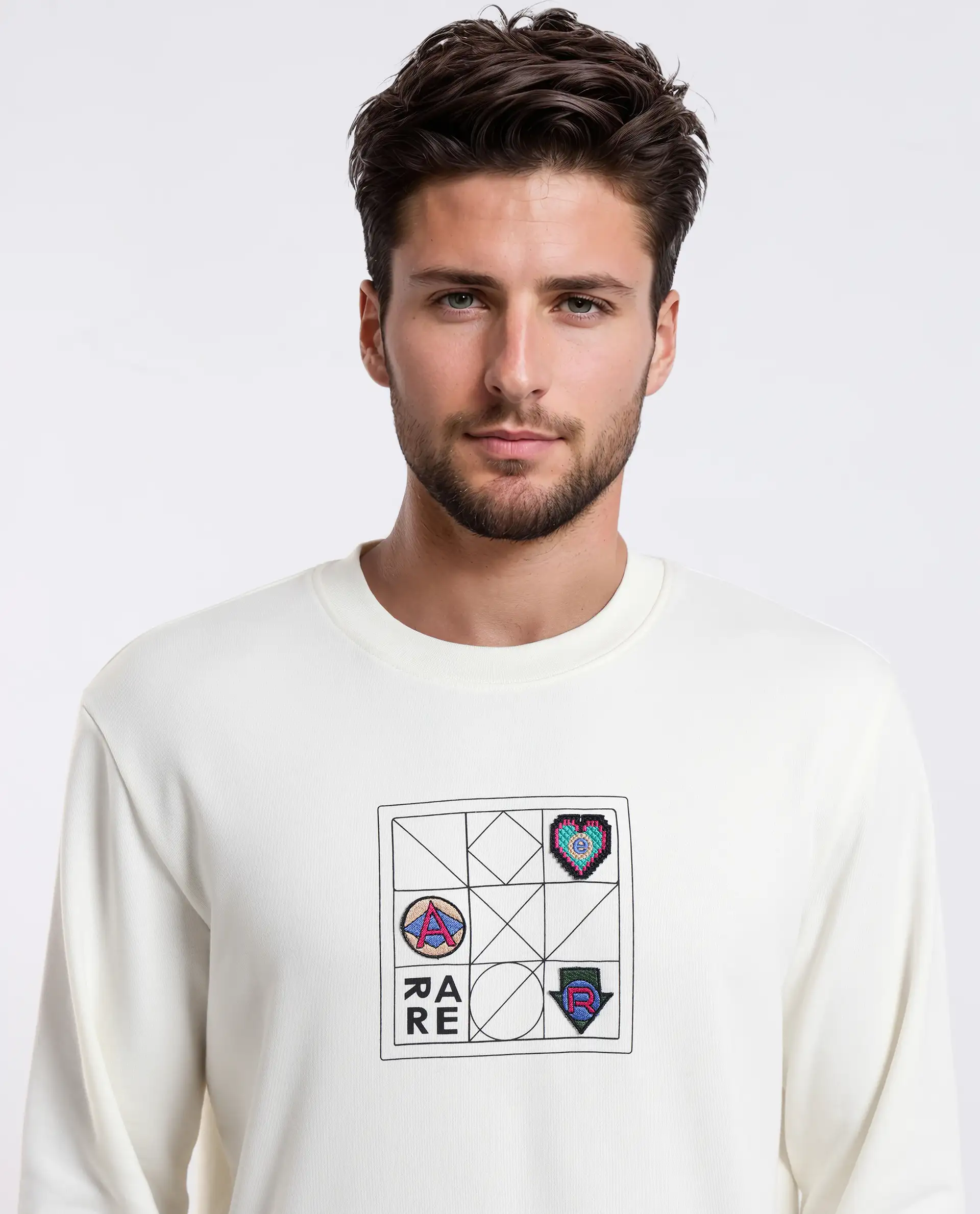 Rare Rabbit Men's Reso Off White Cotton Blend Typography Print Regular Fit Full Sleeve Crew Neck Sweatshirt - Image 7