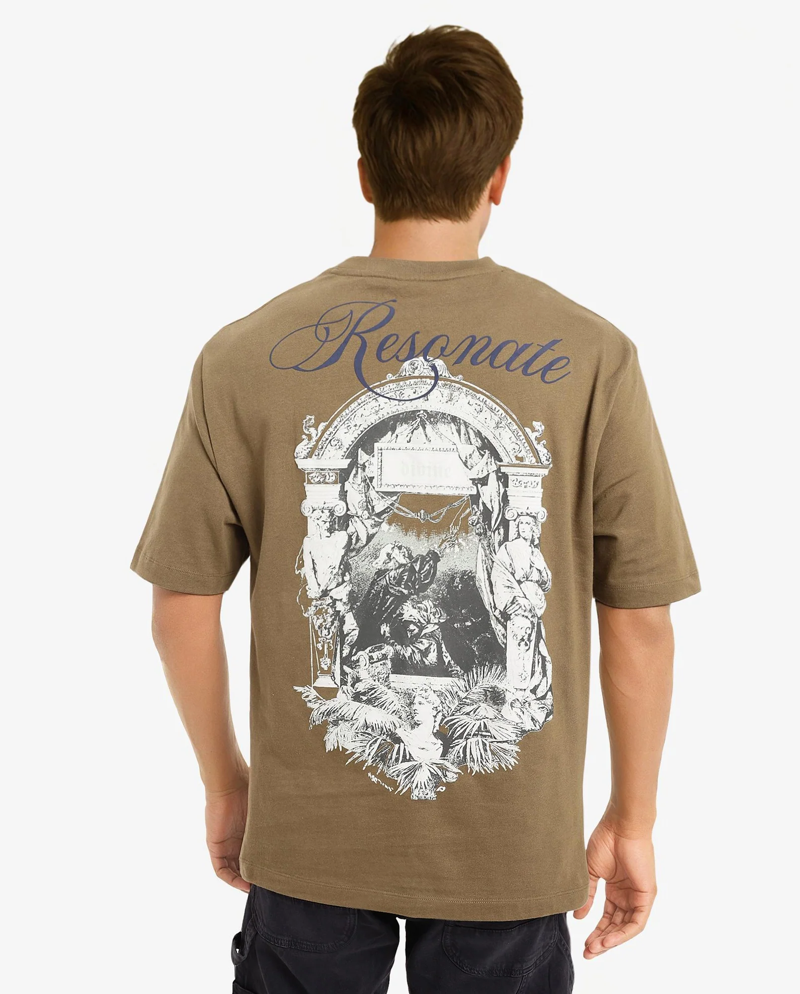 Rare Rabbit Men's Reso Olive Cotton Graphic Print Oversized Fit Half Sleeve Crew Neck T-Shirt - Image 10