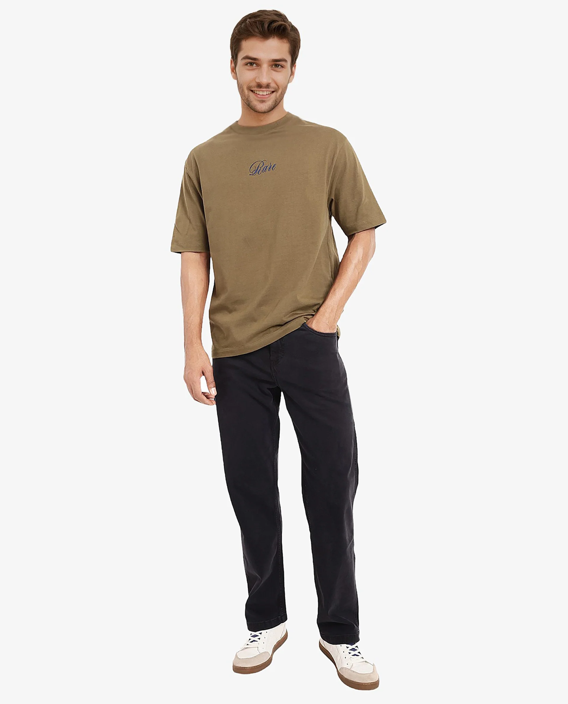 Rare Rabbit Men's Reso Olive Cotton Graphic Print Oversized Fit Half Sleeve Crew Neck T-Shirt - Image 3