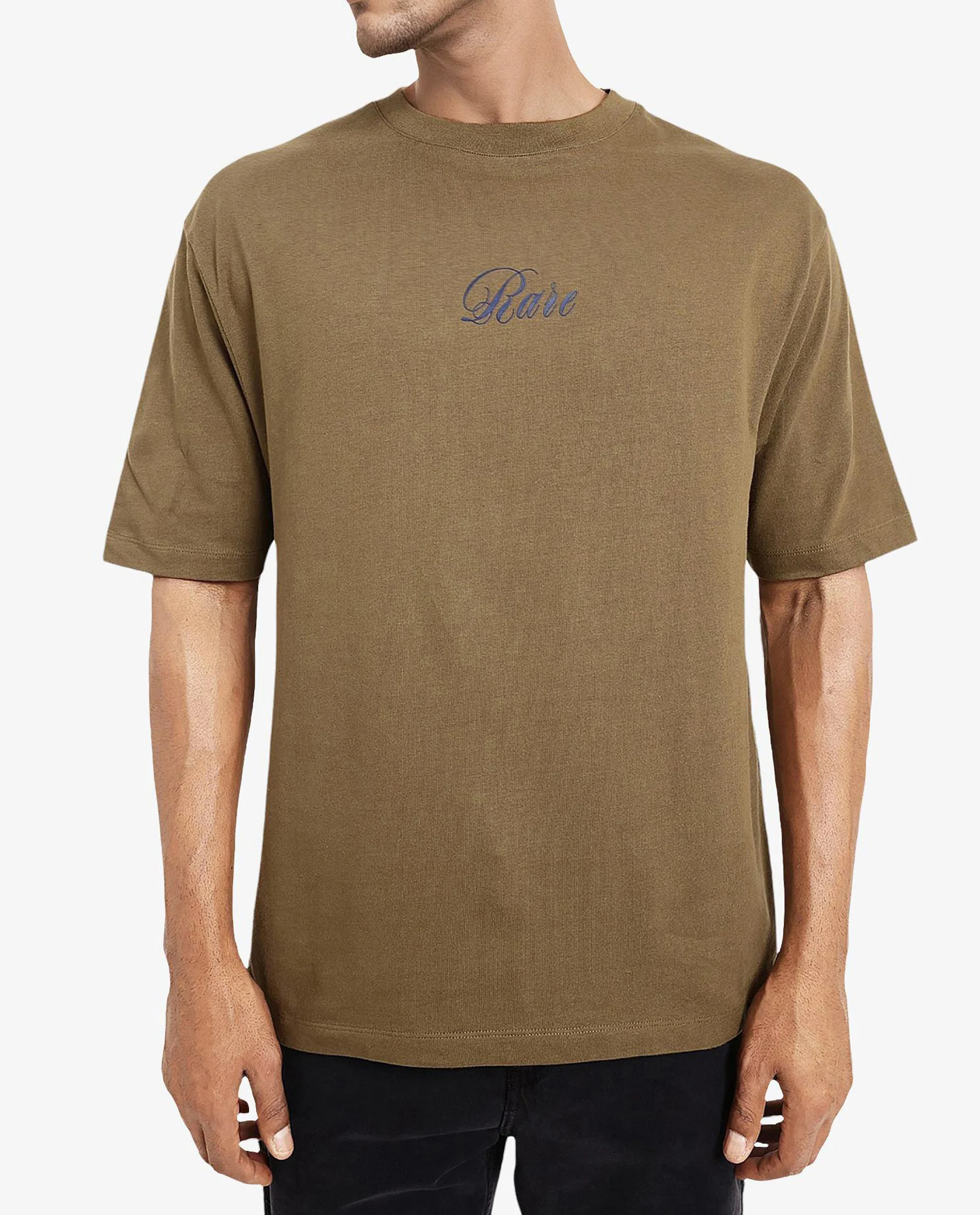 Rare Rabbit Men's Reso Olive Cotton Graphic Print Oversized Fit Half Sleeve Crew Neck T-Shirt - Image 5