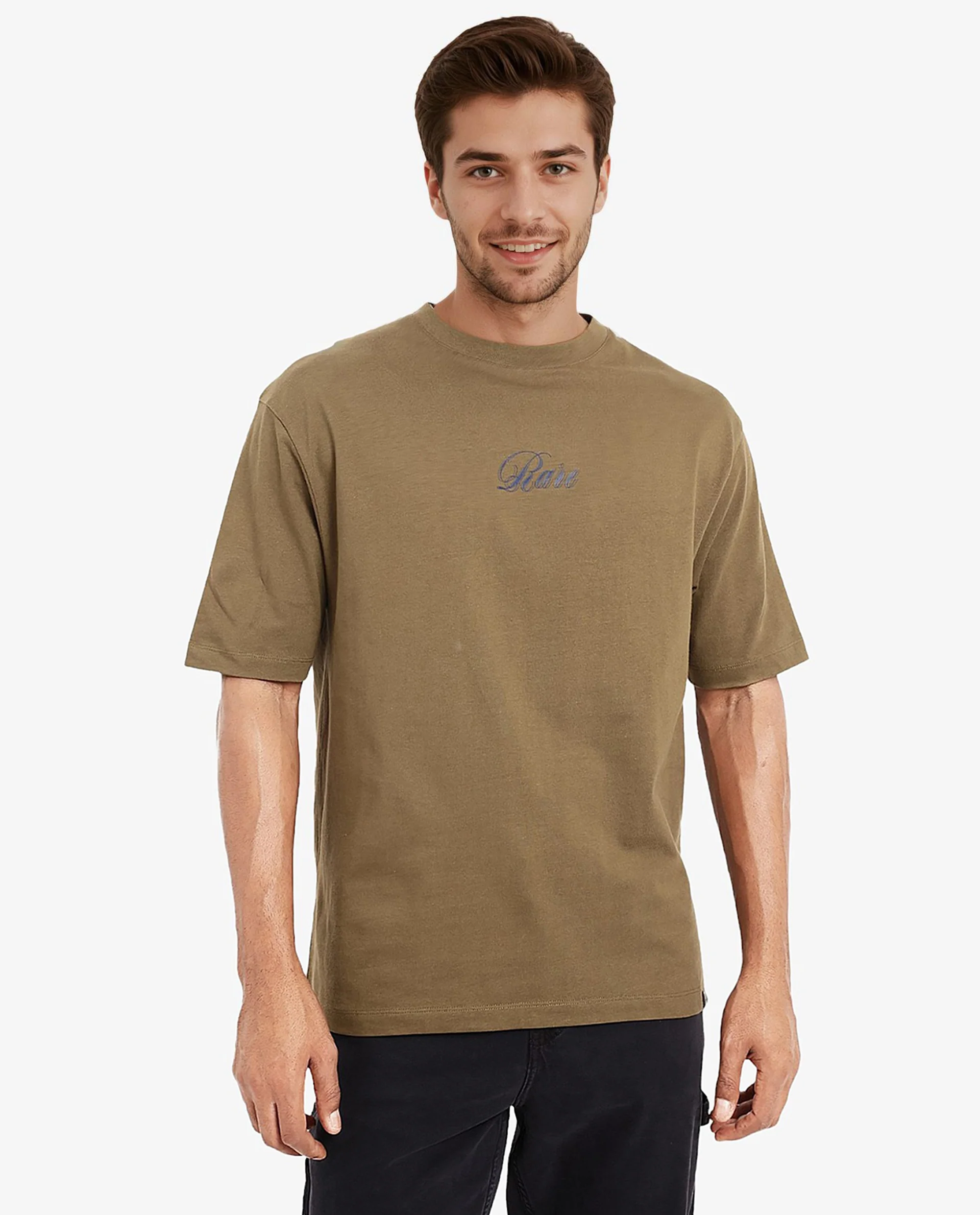 Rare Rabbit Men's Reso Olive Cotton Graphic Print Oversized Fit Half Sleeve Crew Neck T-Shirt - Image 6