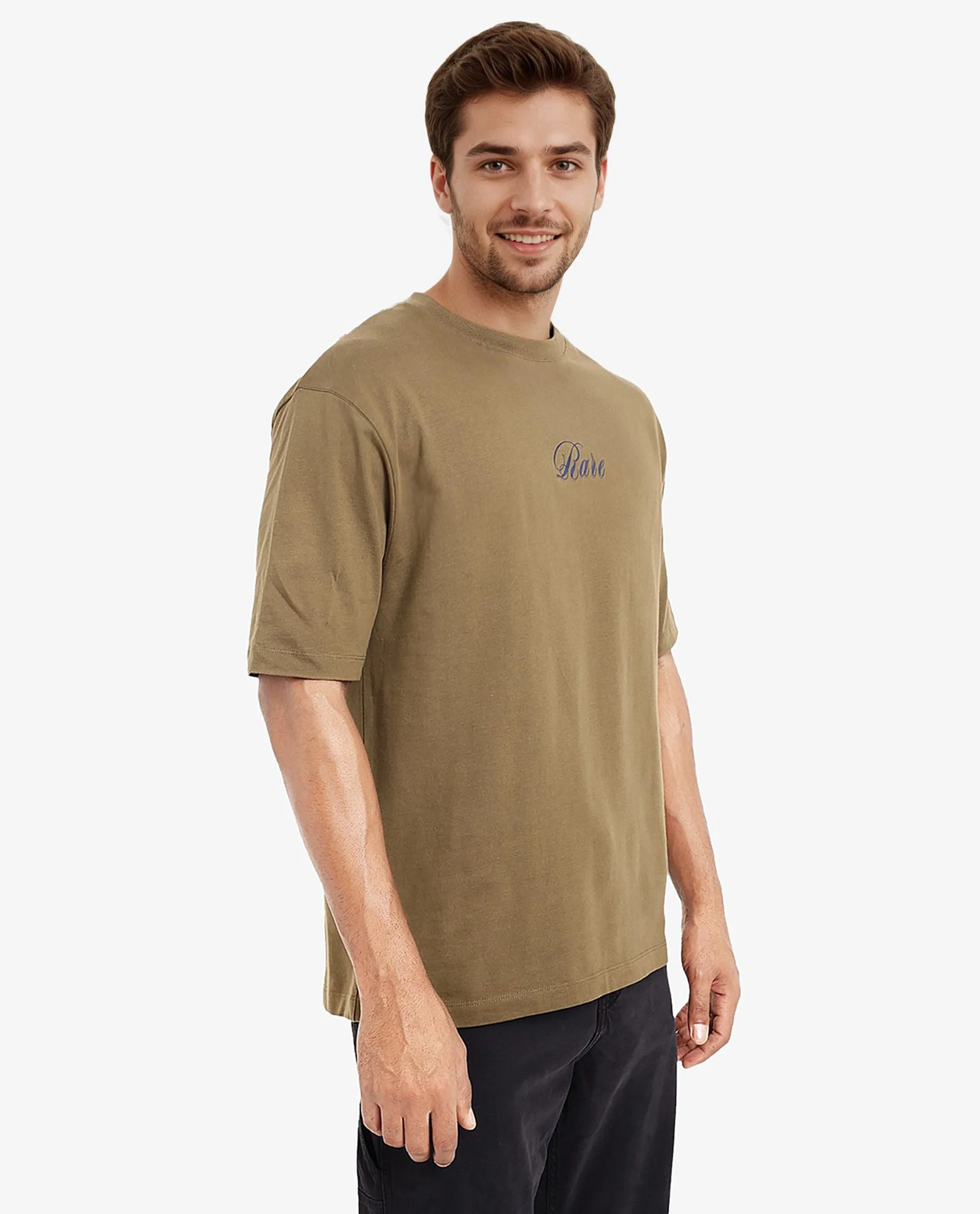 Rare Rabbit Men's Reso Olive Cotton Graphic Print Oversized Fit Half Sleeve Crew Neck T-Shirt - Image 7