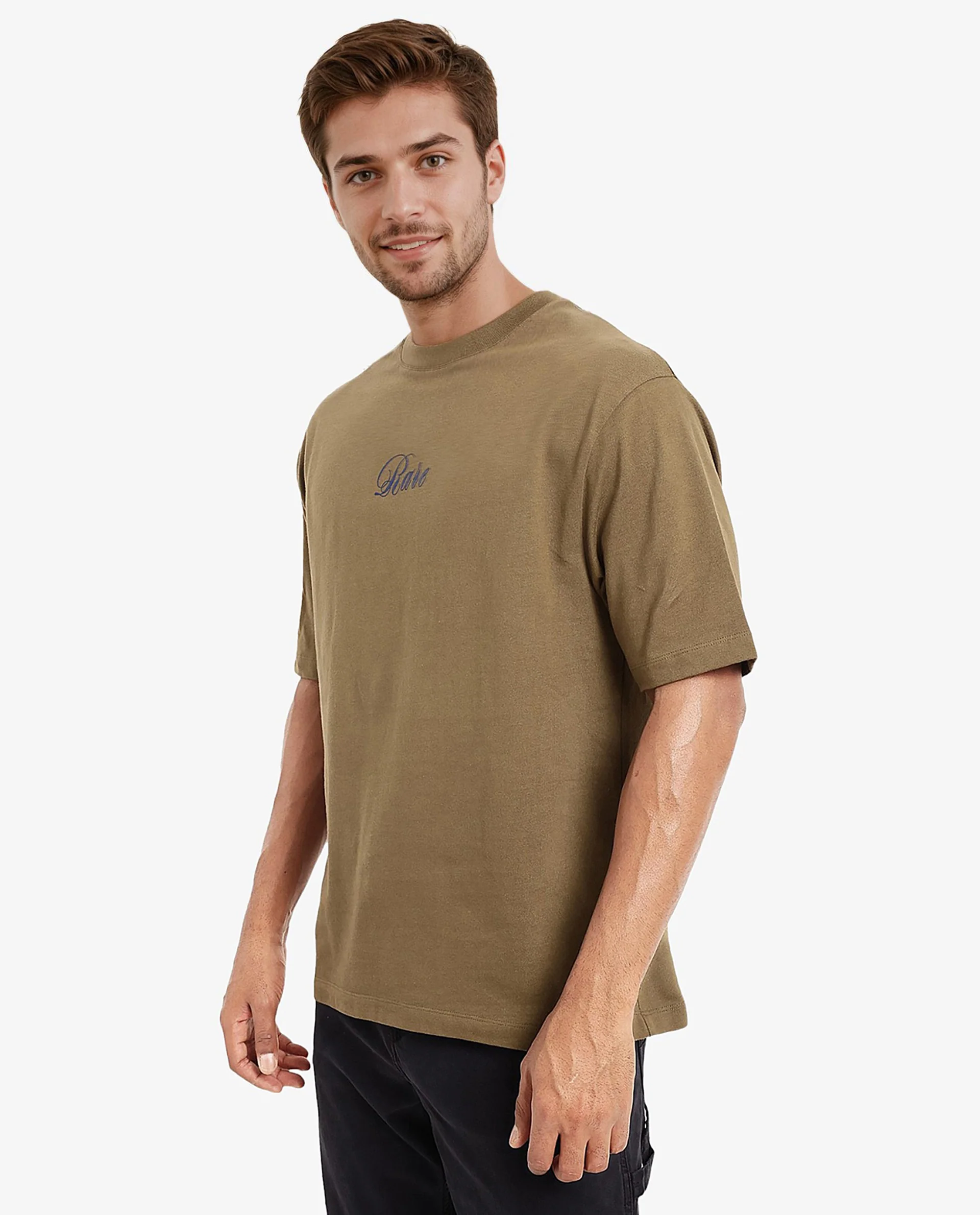 Rare Rabbit Men's Reso Olive Cotton Graphic Print Oversized Fit Half Sleeve Crew Neck T-Shirt - Image 9