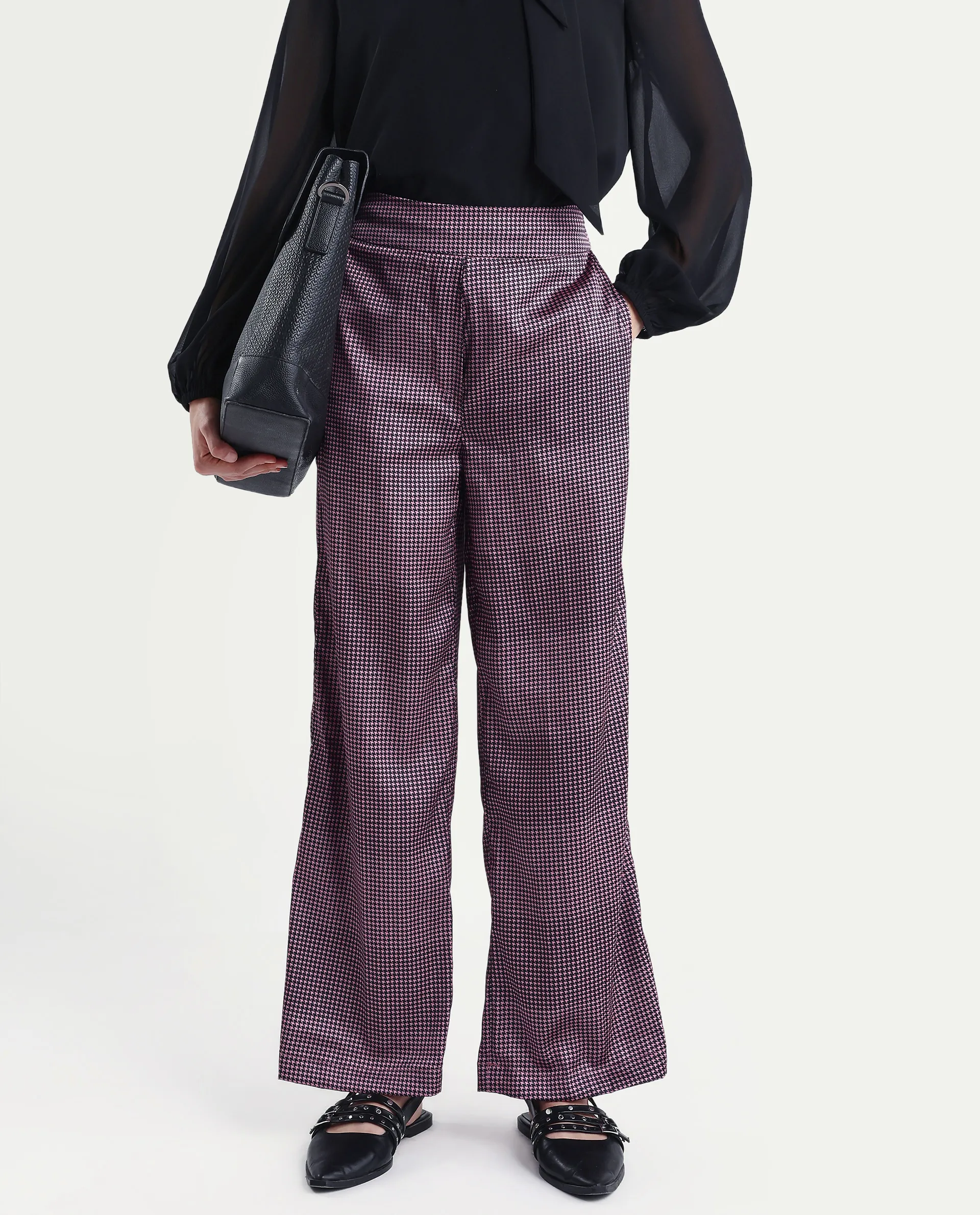 Rareism Women's Retre Multi Polyester Blend Houndstooth Print Ankle Length Straight Fit Trouser - Image 2