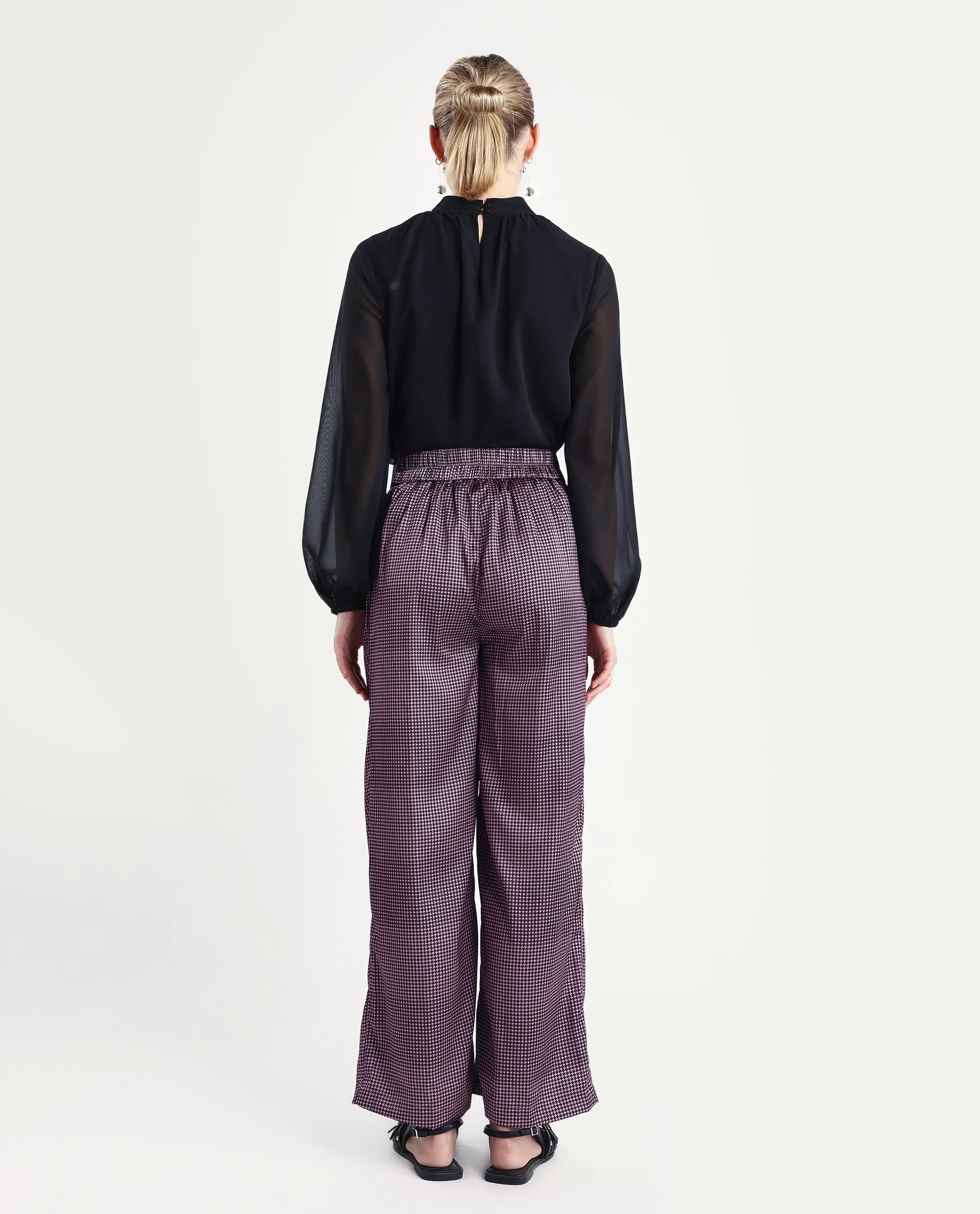 Rareism Women's Retre Multi Polyester Blend Houndstooth Print Ankle Length Straight Fit Trouser - Image 7