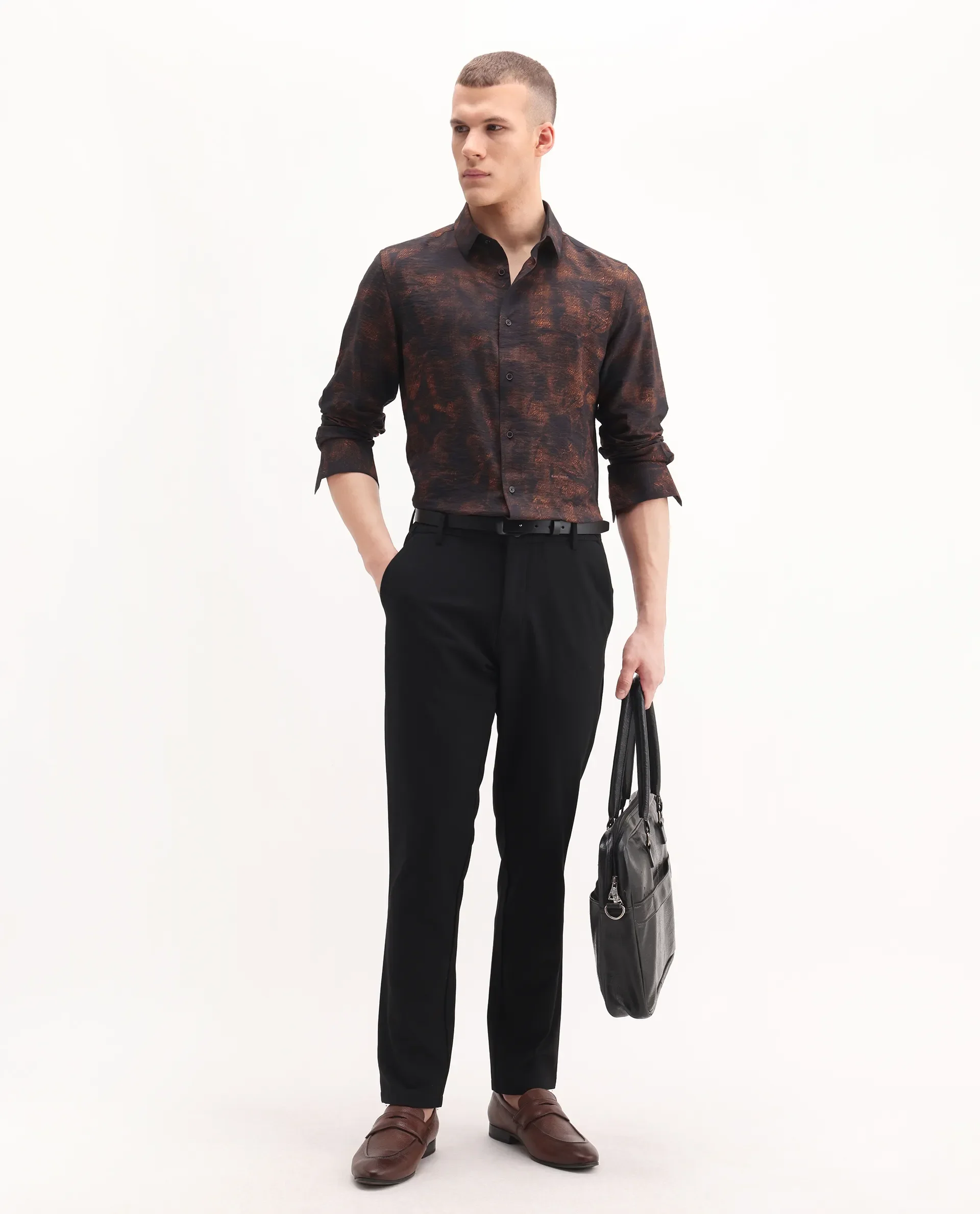 Rare Rabbit Men's Retro Dusky Brown Viscose Blend Abstract Print Regular Fit Full Sleeve Collared Shirt - Image 2