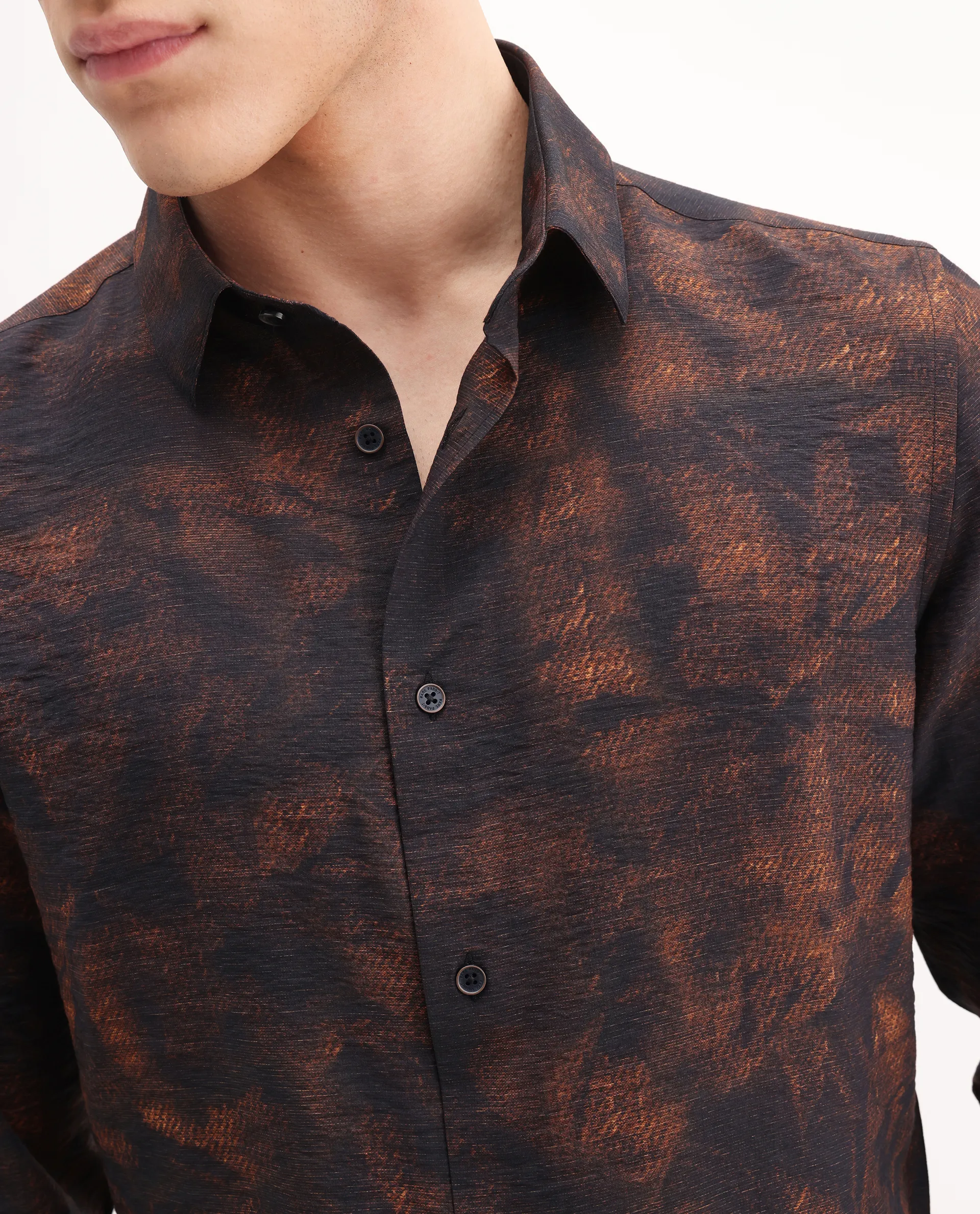 Rare Rabbit Men's Retro Dusky Brown Viscose Blend Abstract Print Regular Fit Full Sleeve Collared Shirt - Image 3