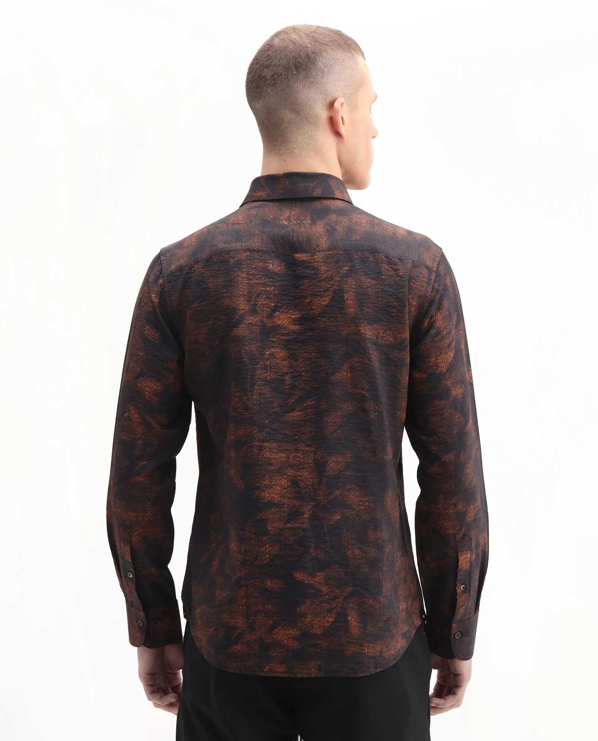 Rare Rabbit Men's Retro Dusky Brown Viscose Blend Abstract Print Regular Fit Full Sleeve Collared Shirt - Image 7