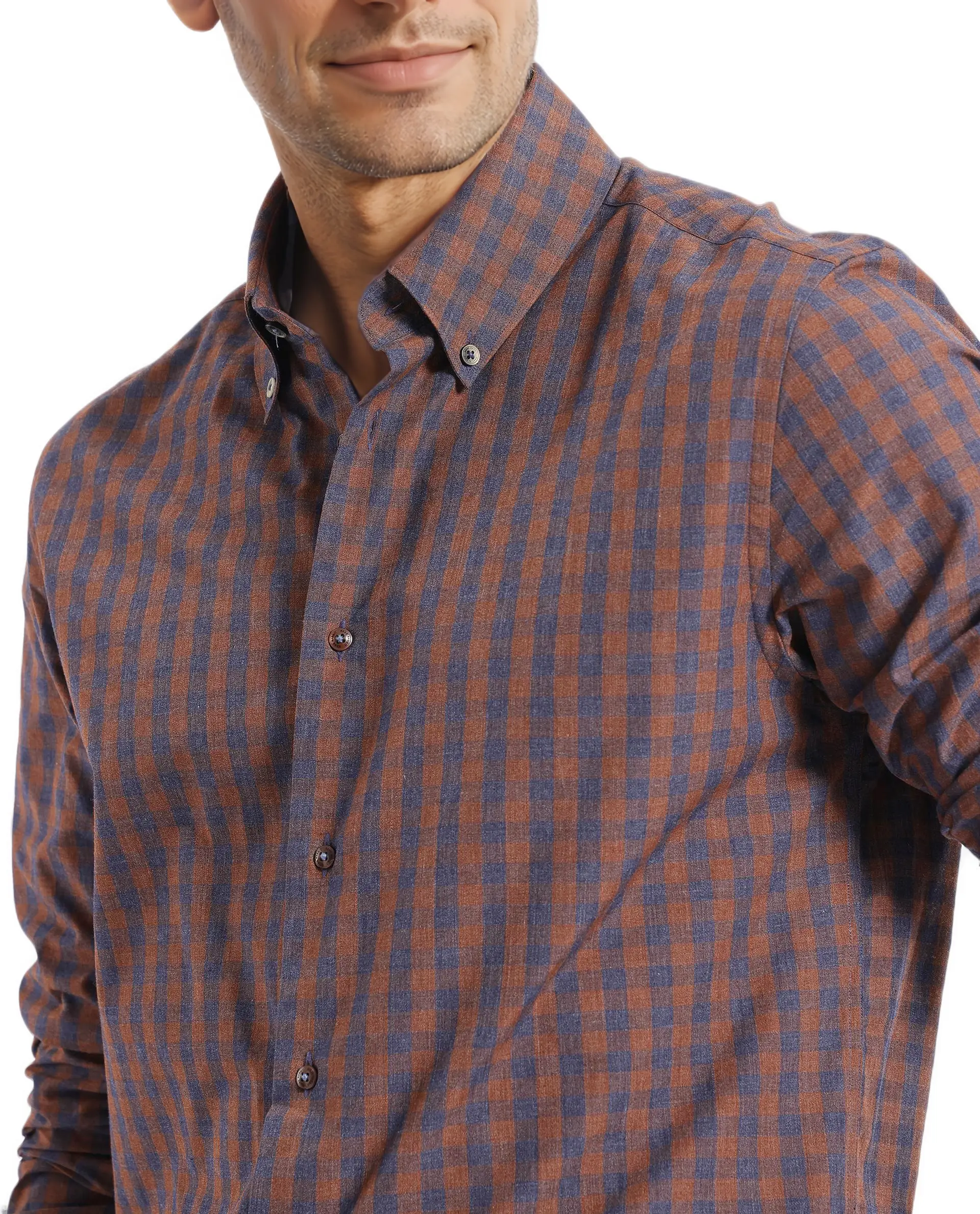 Rare Rabbit Men's Rettos Dark Brown Cotton Checked Print Regular Fit Full Sleeve Collared Shirt - Image 3
