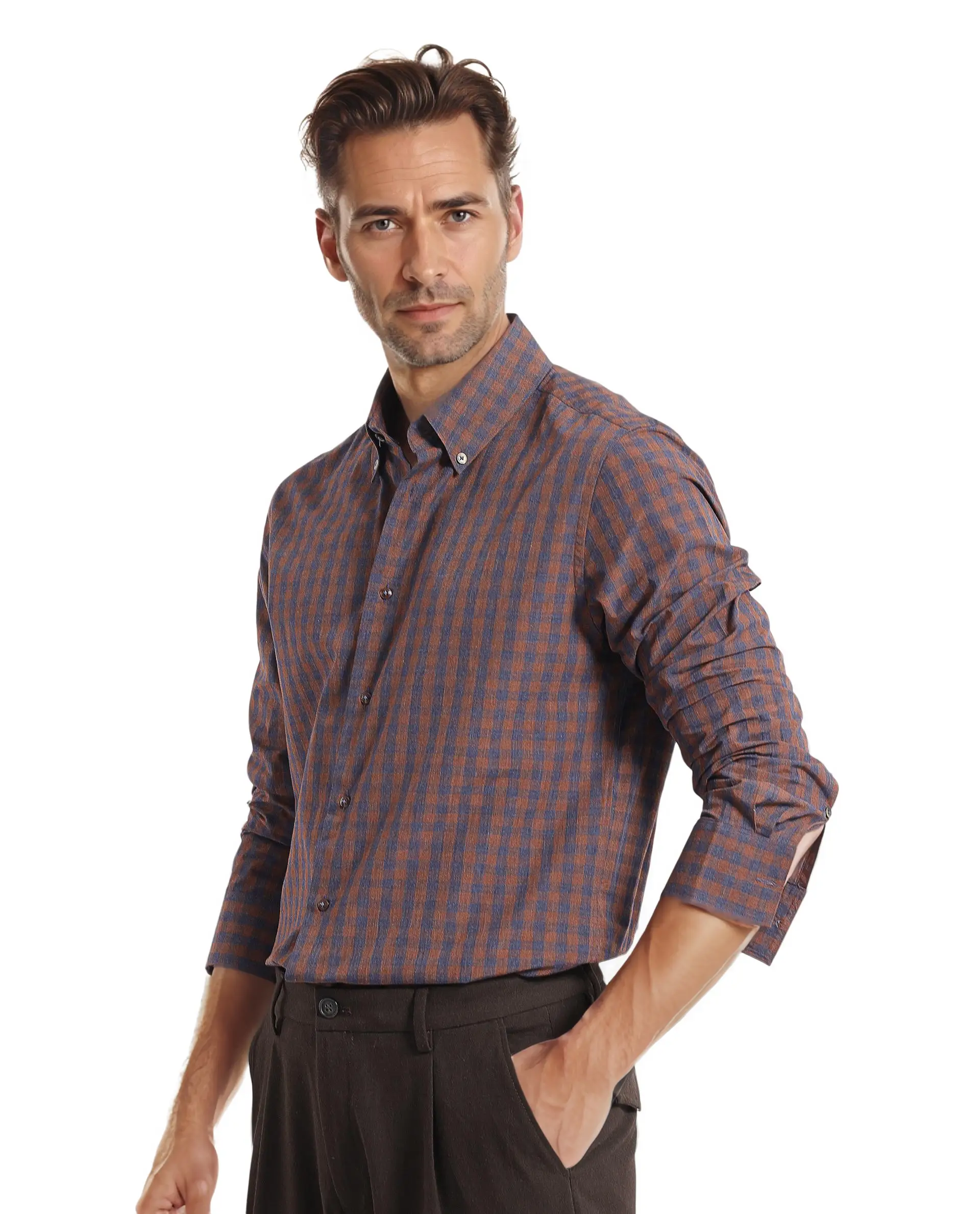 Rare Rabbit Men's Rettos Dark Brown Cotton Checked Print Regular Fit Full Sleeve Collared Shirt - Image 6
