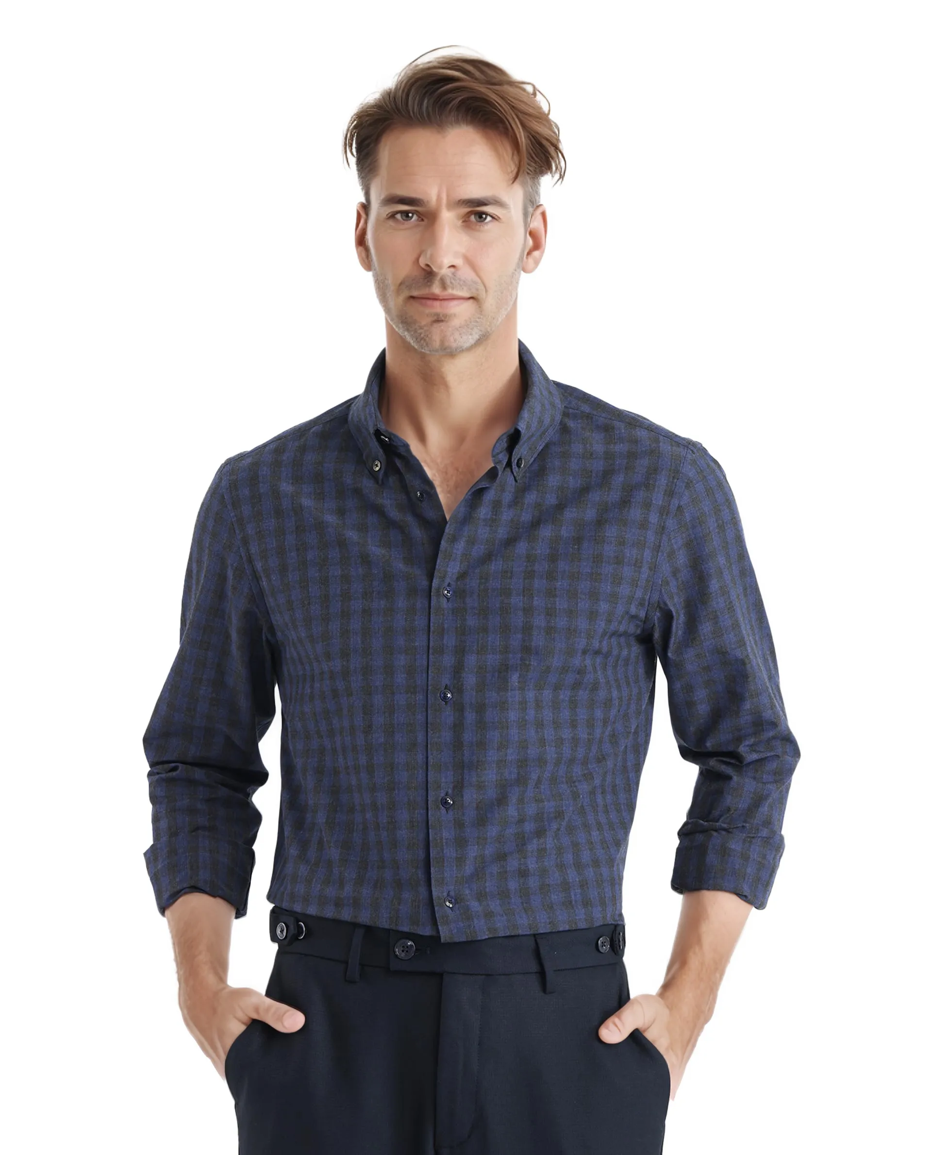 Rare Rabbit Men's Checked Print Oversized Fit Full Sleeve Collared Shirt - Image 2