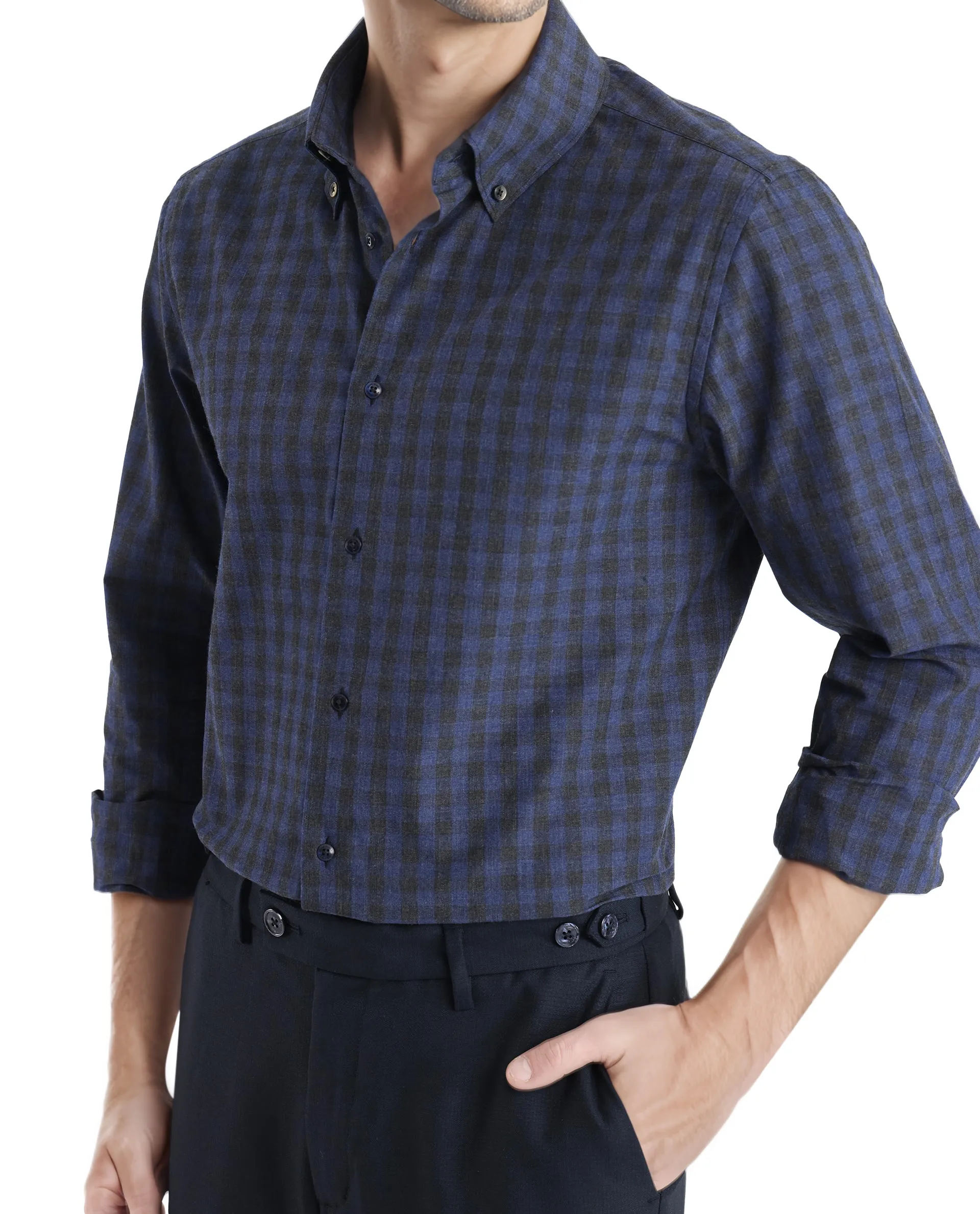 Rare Rabbit Men's Checked Print Oversized Fit Full Sleeve Collared Shirt - Image 6