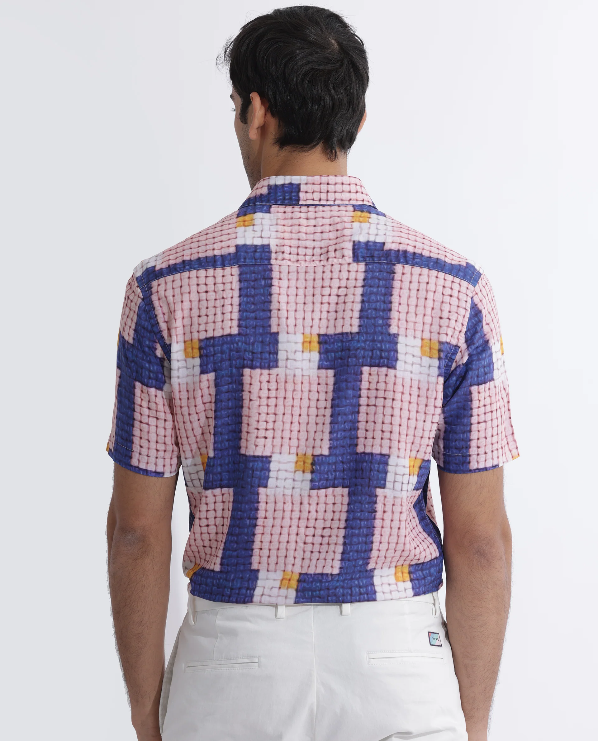 Rare Rabbit Men's Reusa Blue Viscose Abstract Print Regular Fit Half Sleeve Collared Shirt - Image 7